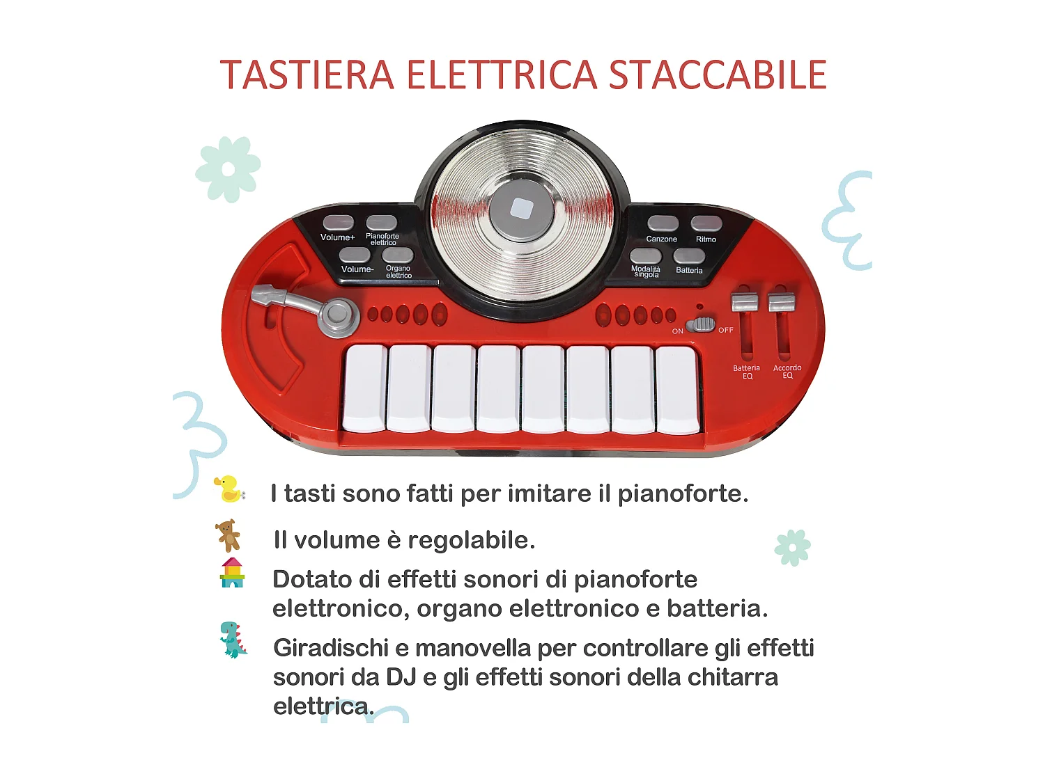 Set batteria per bambini strumenti musicali effetti sonori abs rosso