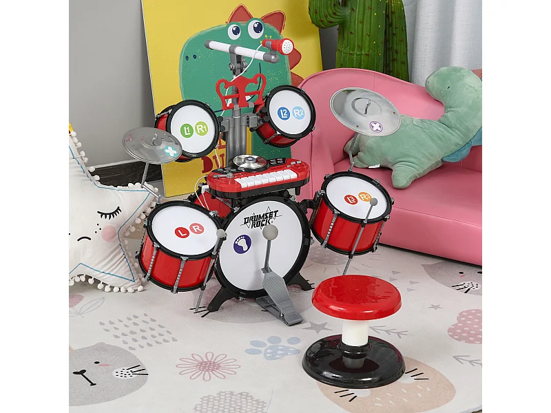 Set batteria per bambini strumenti musicali effetti sonori abs rosso