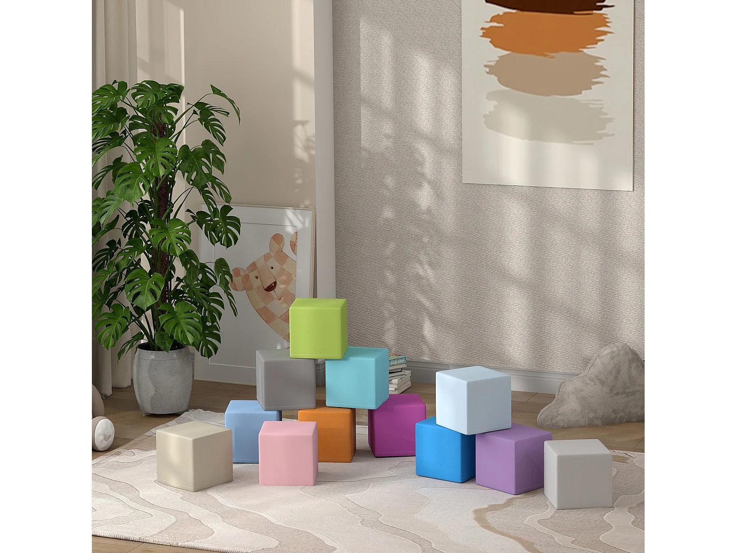 Set 12 cubi giocattolo morbidi per bimbi 12-36 mesi multicolore