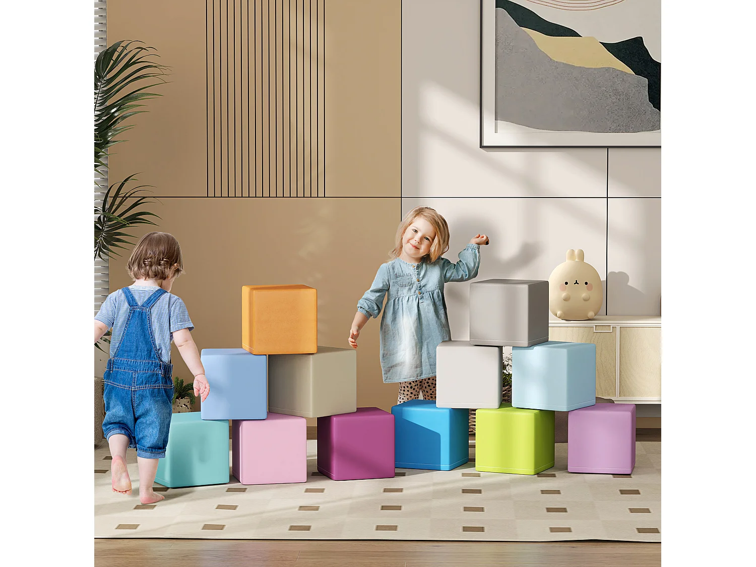 Set 12 cubi giocattolo morbidi per bimbi 12-36 mesi multicolore