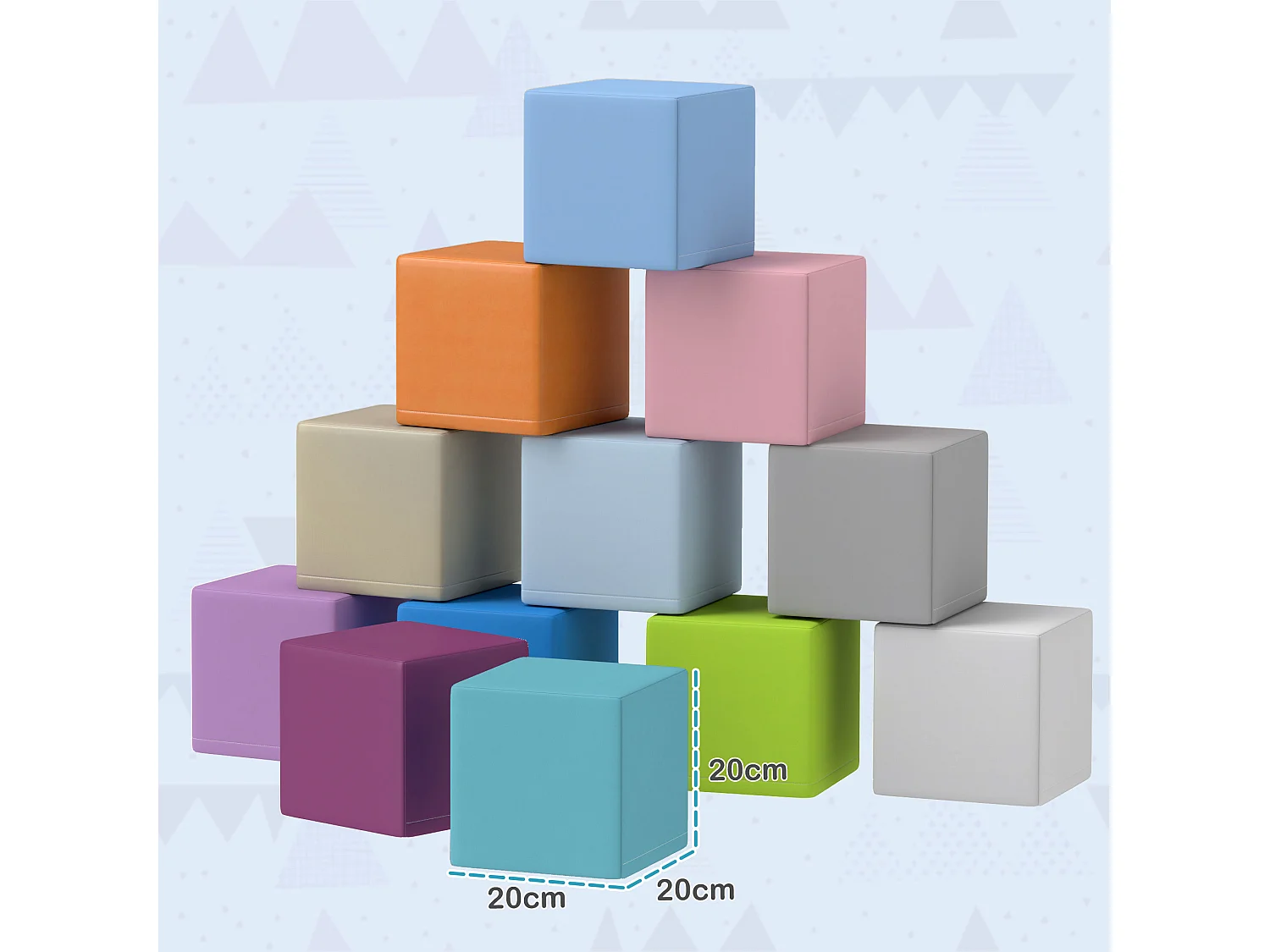 Set 12 cubi giocattolo morbidi per bimbi 12-36 mesi multicolore