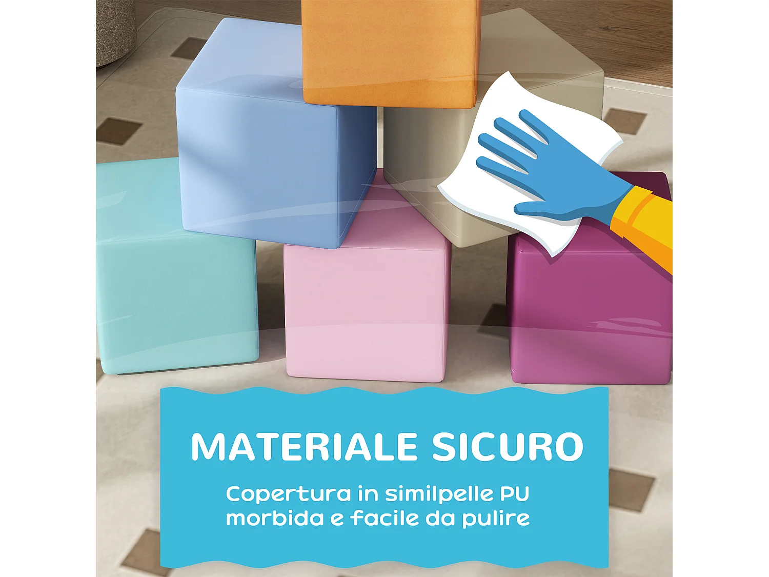 Set 12 cubi giocattolo morbidi per bimbi 12-36 mesi multicolore