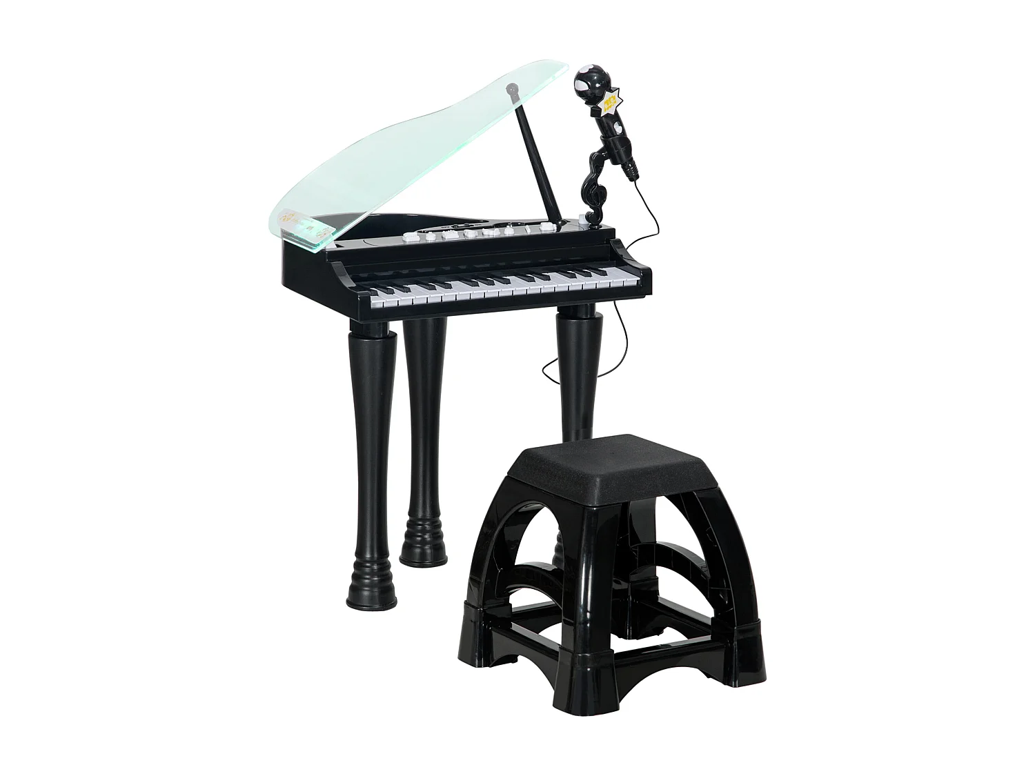 Pianoforte per bambini con sgabello microfono e musiche nero
