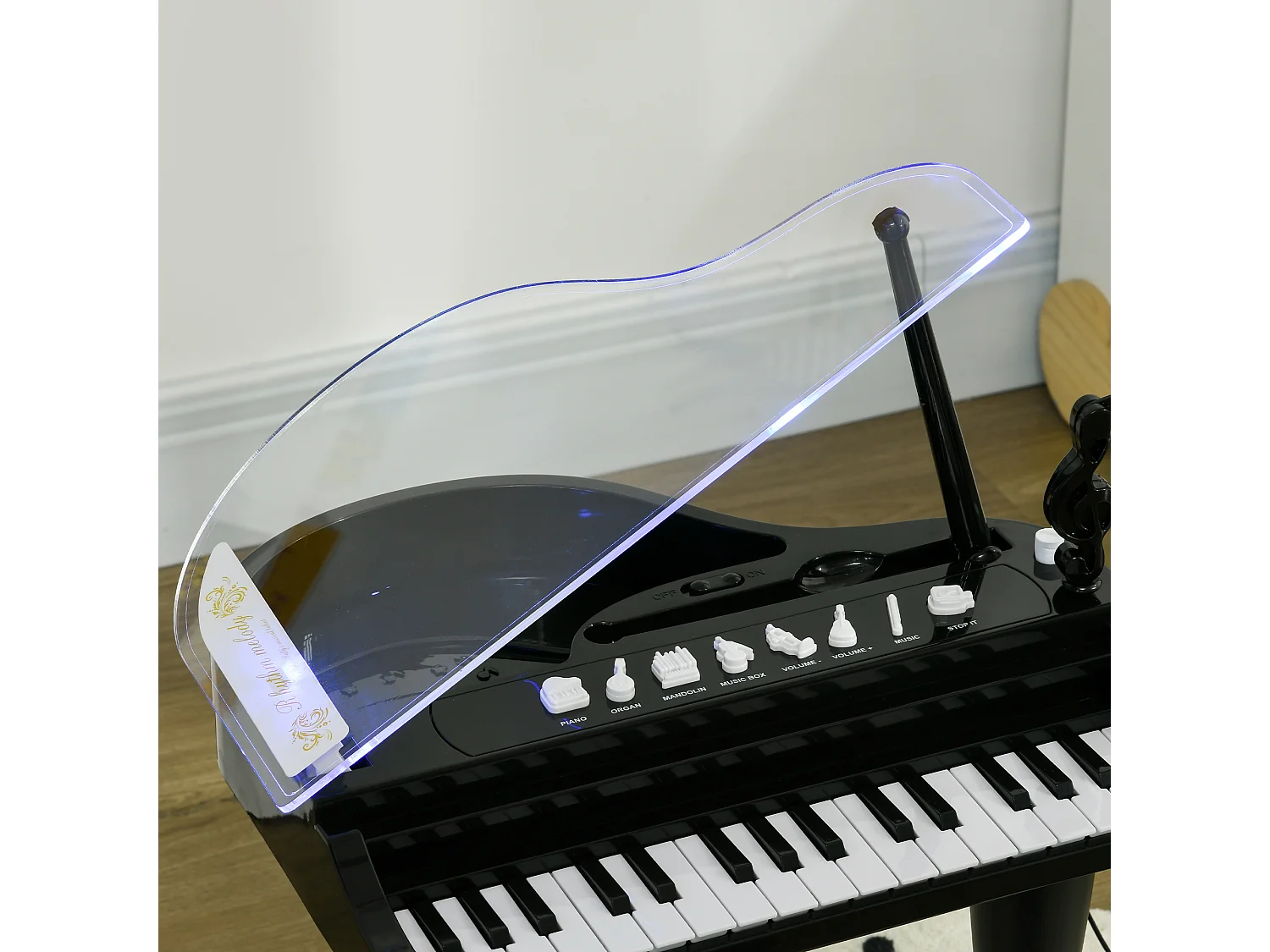 Pianoforte per bambini con sgabello microfono e musiche nero