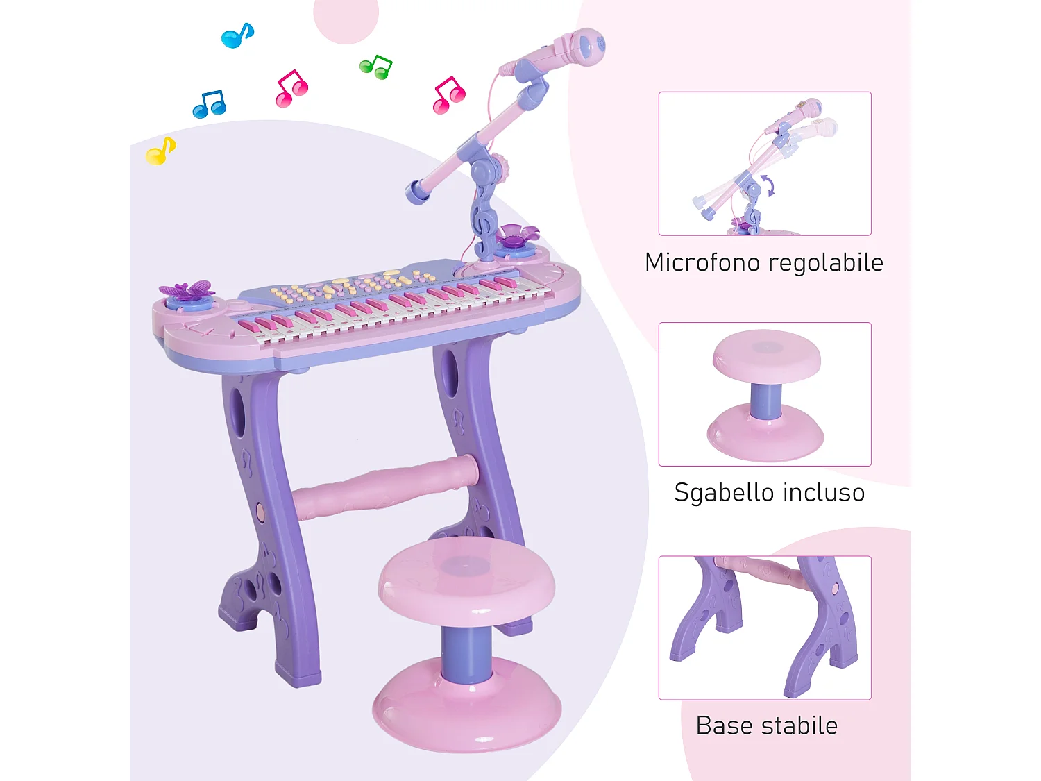 Pianola bimbi 37 tasti microfono sgabello 12 strumenti 12 ritmi