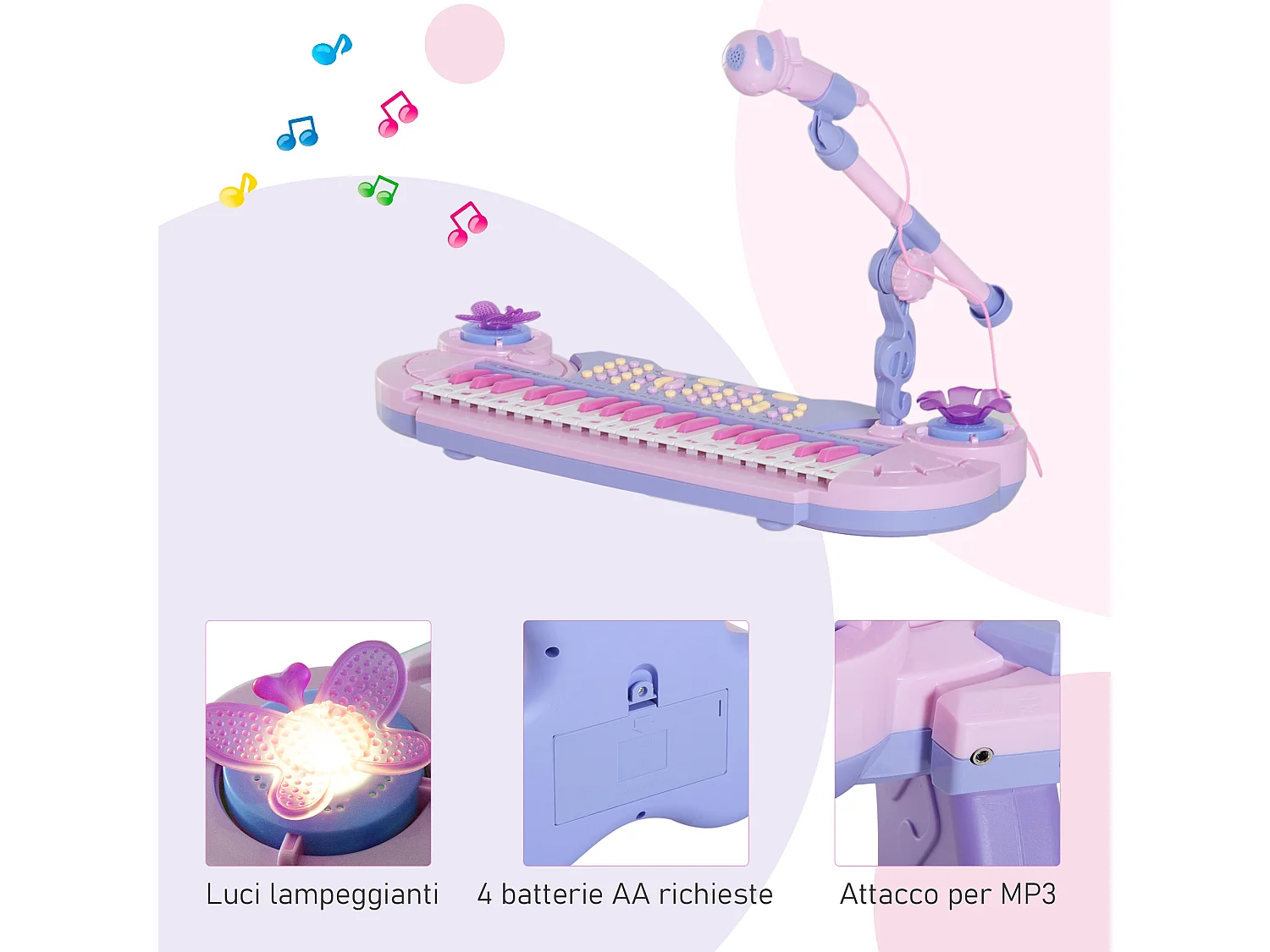 Pianola bimbi 37 tasti microfono sgabello 12 strumenti 12 ritmi