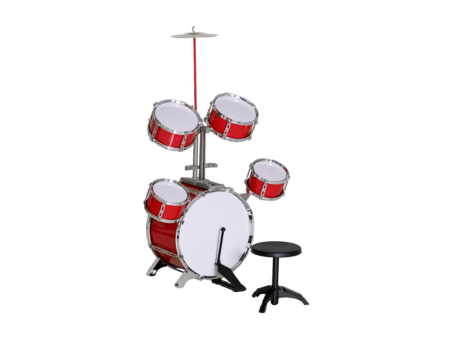 Set batteria per bambini 3-6 anni con tamburi grancassa e piatto rosso