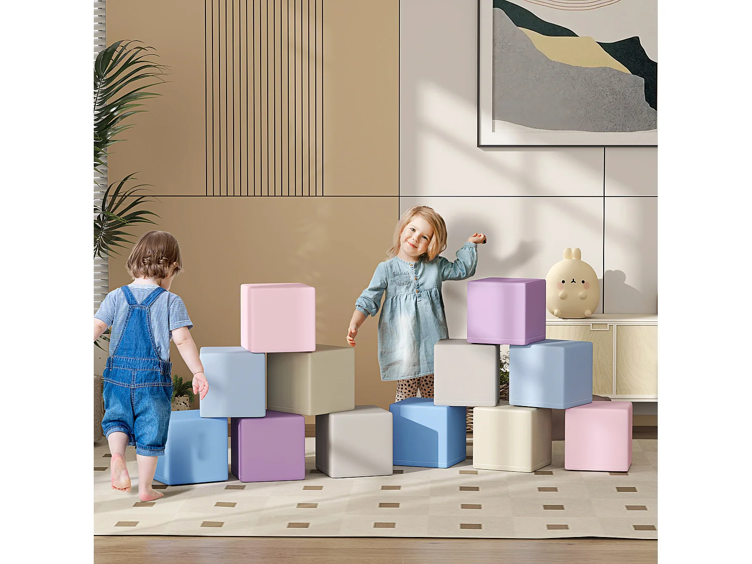 Set 12 cubi giocattolo morbidi per bambini 12-36 mesi multicolore
