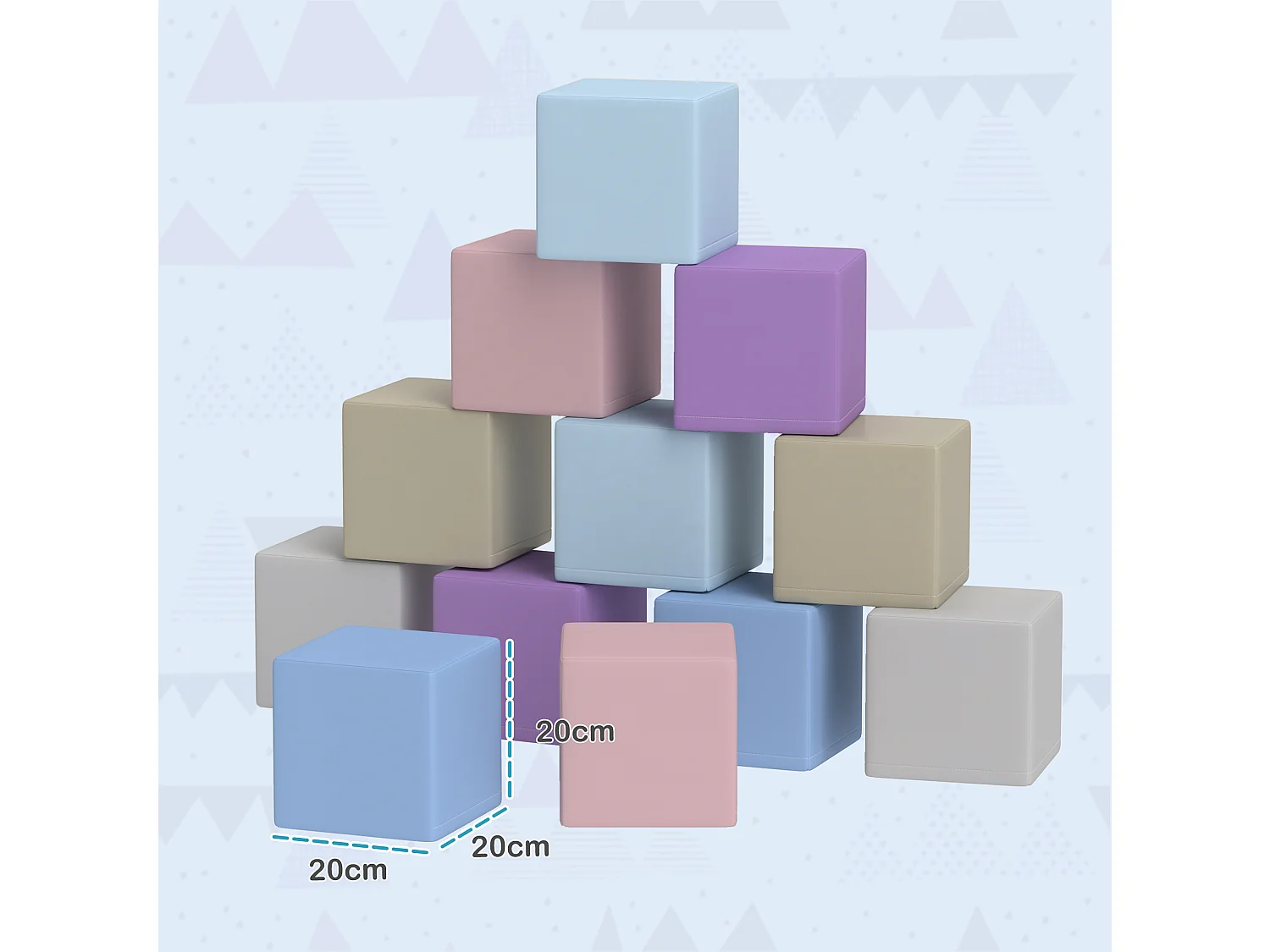 Set 12 cubi giocattolo morbidi per bambini 12-36 mesi multicolore