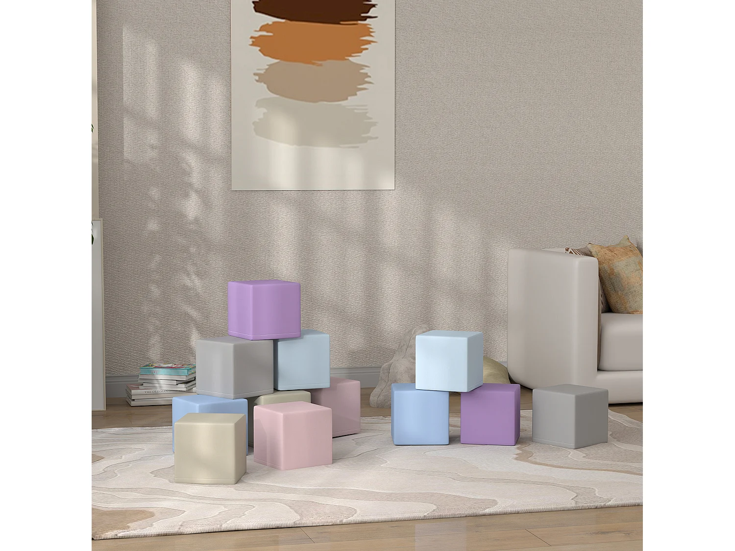 Set 12 cubi giocattolo morbidi per bambini 12-36 mesi multicolore