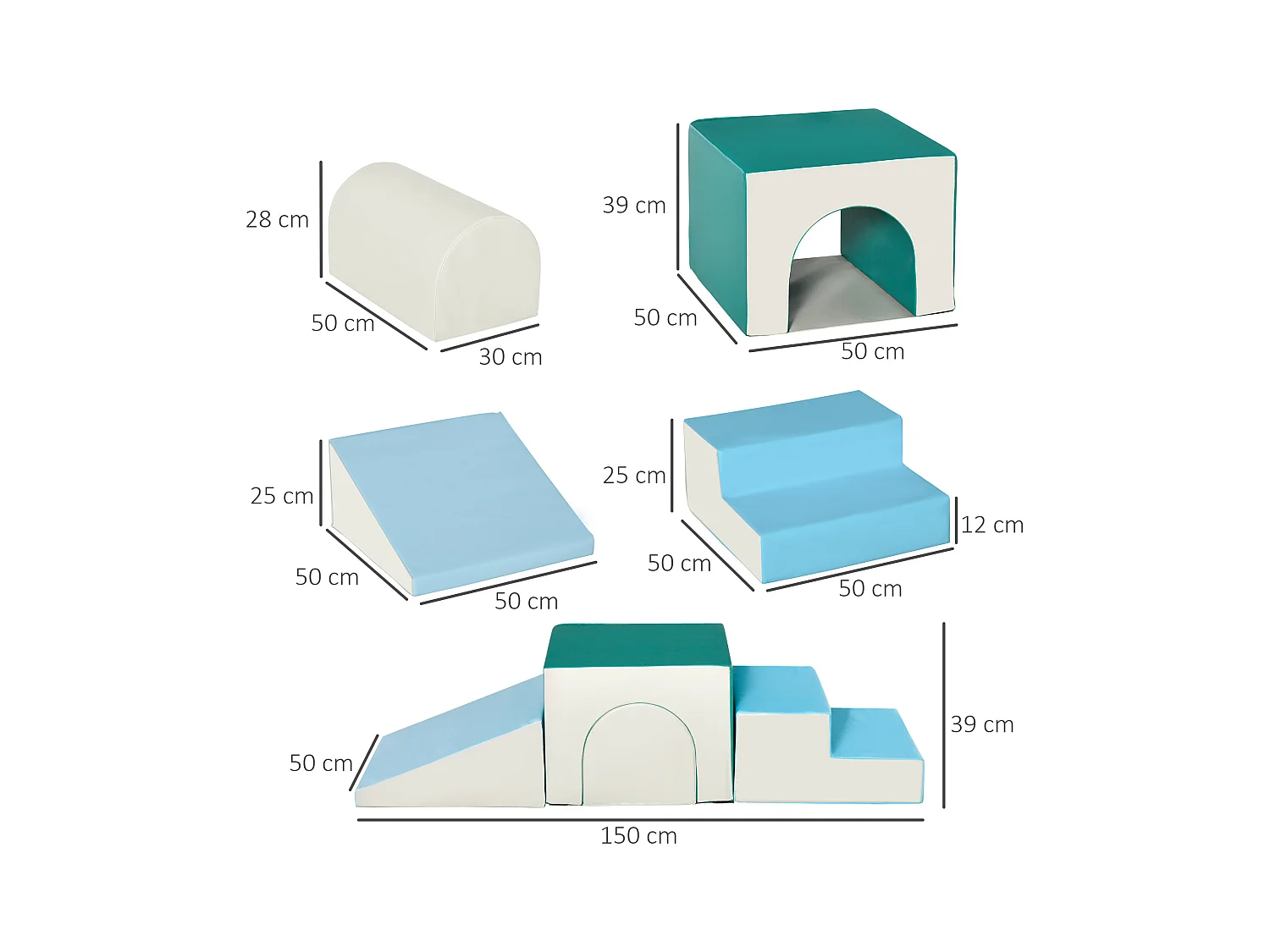 Set 4 blocchi di costruzioni morbidi per bambini 1-3 anni modulabili