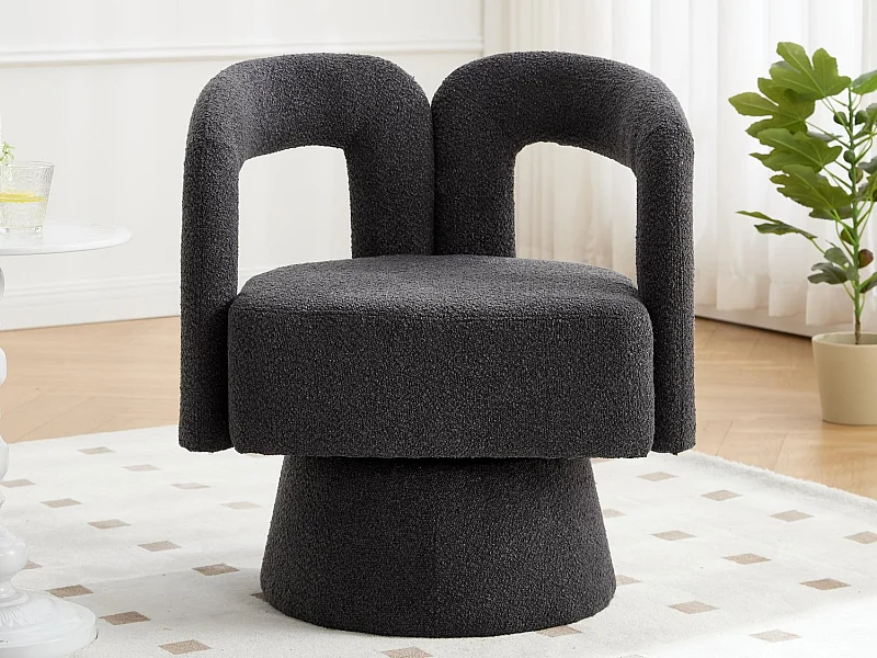 Fauteuil Pivotant à 360° en Tissu Teddy Gris - Dossier Double Arche et Design Moderne