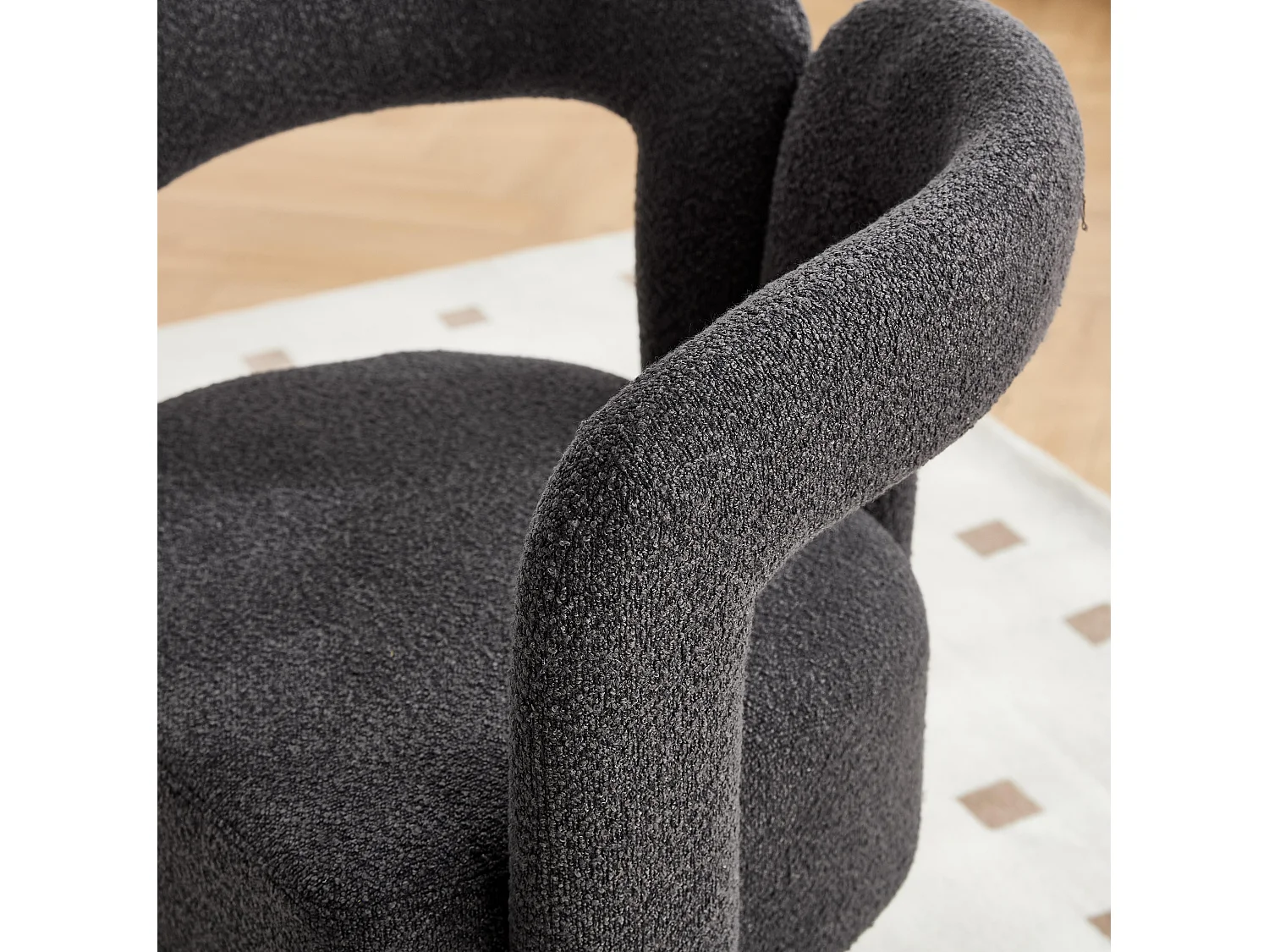 Fauteuil Pivotant à 360° en Tissu Teddy Gris - Dossier Double Arche et Design Moderne