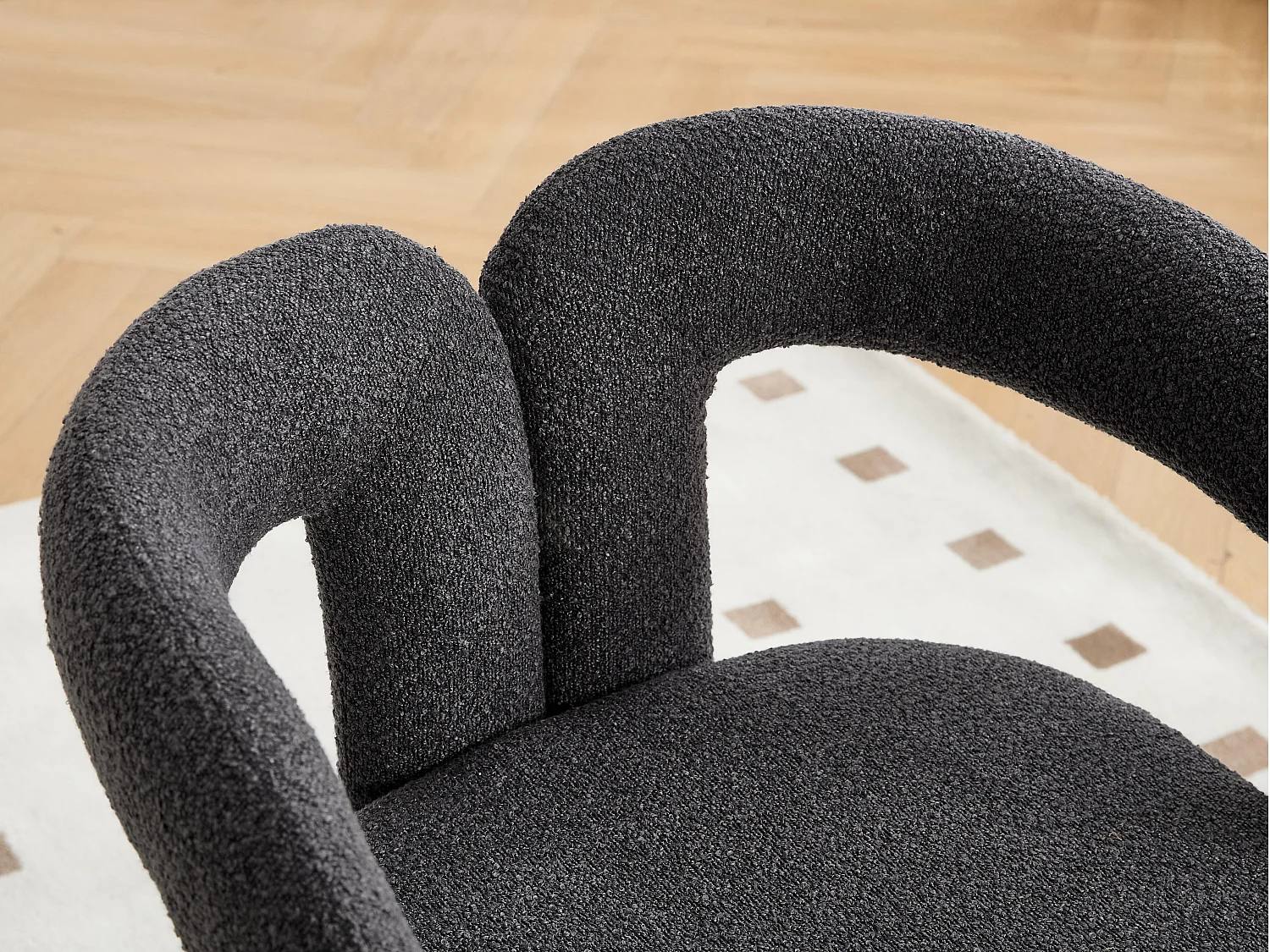 Fauteuil Pivotant à 360° en Tissu Teddy Gris - Dossier Double Arche et Design Moderne