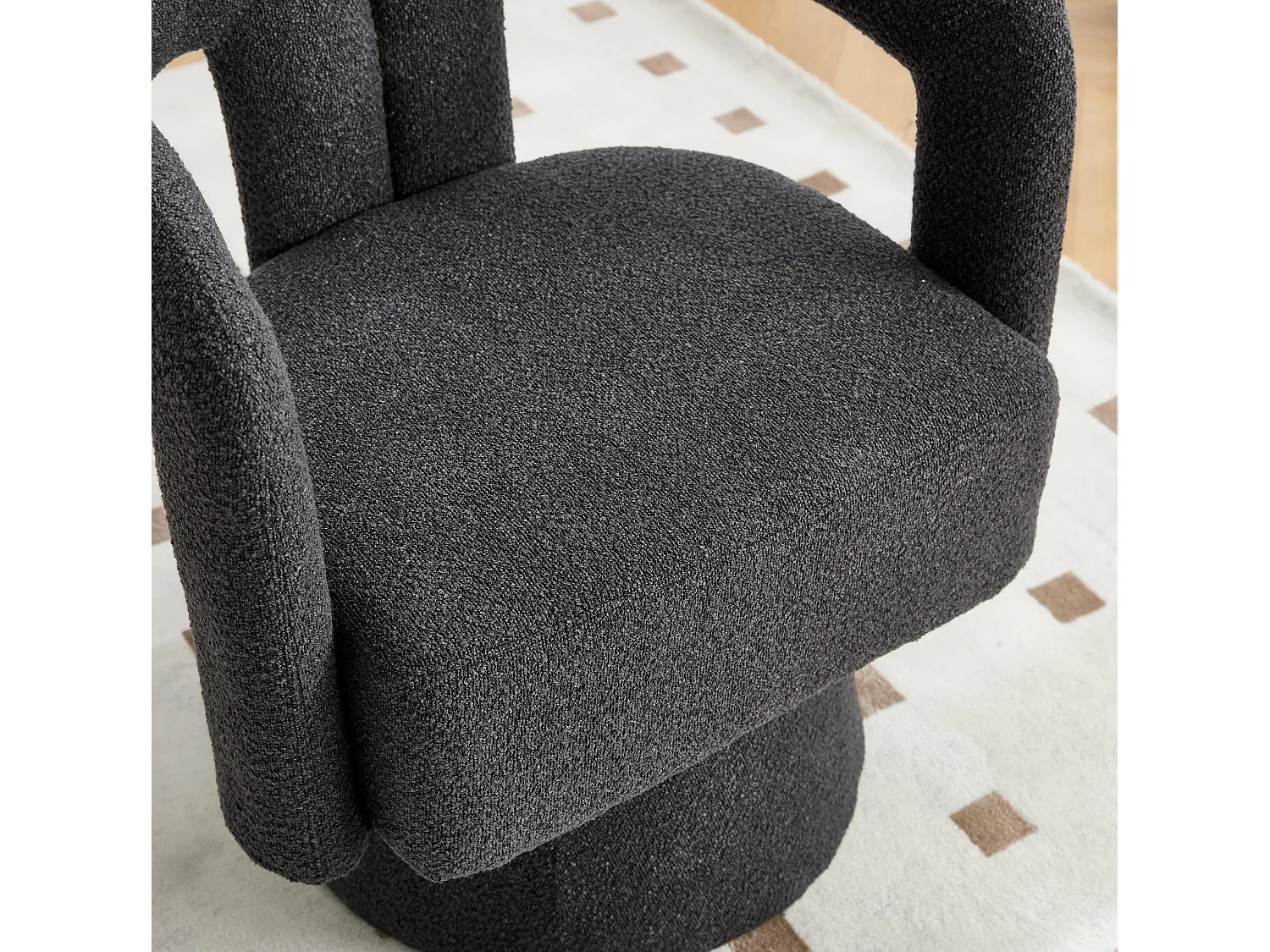 Fauteuil Pivotant à 360° en Tissu Teddy Gris - Dossier Double Arche et Design Moderne