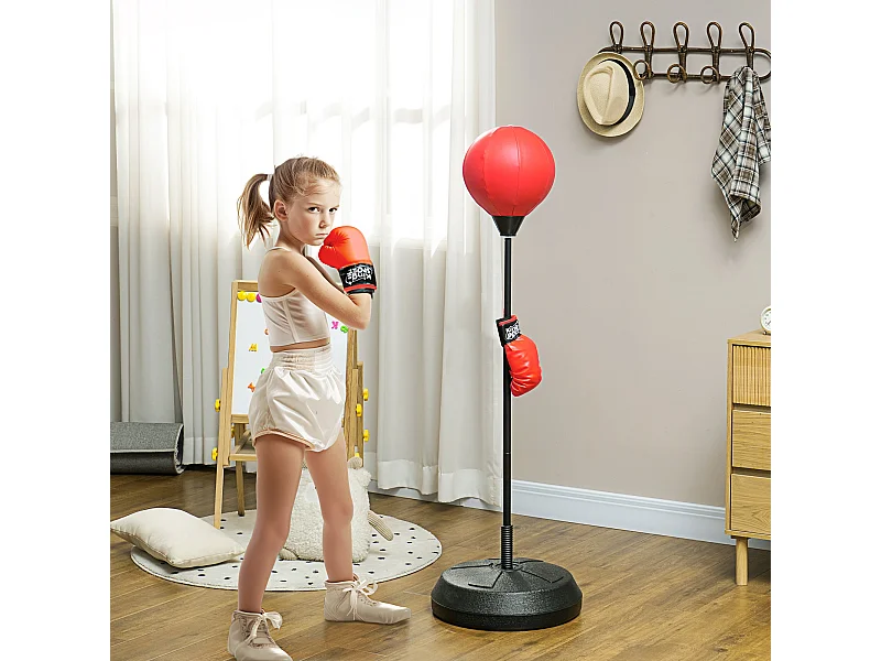 Punching ball per bambini 5-10 anni regolabile con guantoni rosso