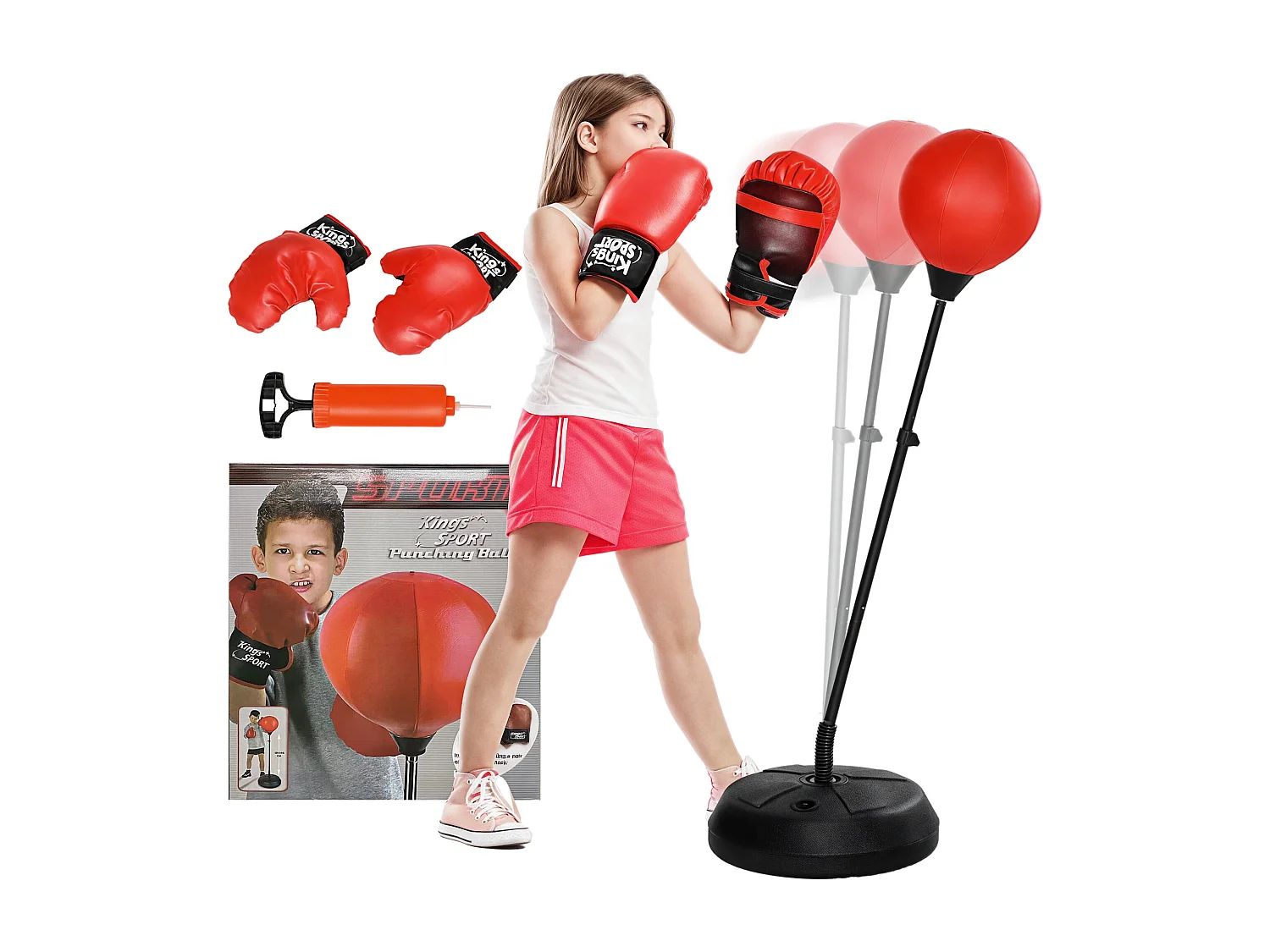 Punching ball per bambini 5-10 anni regolabile con guantoni rosso