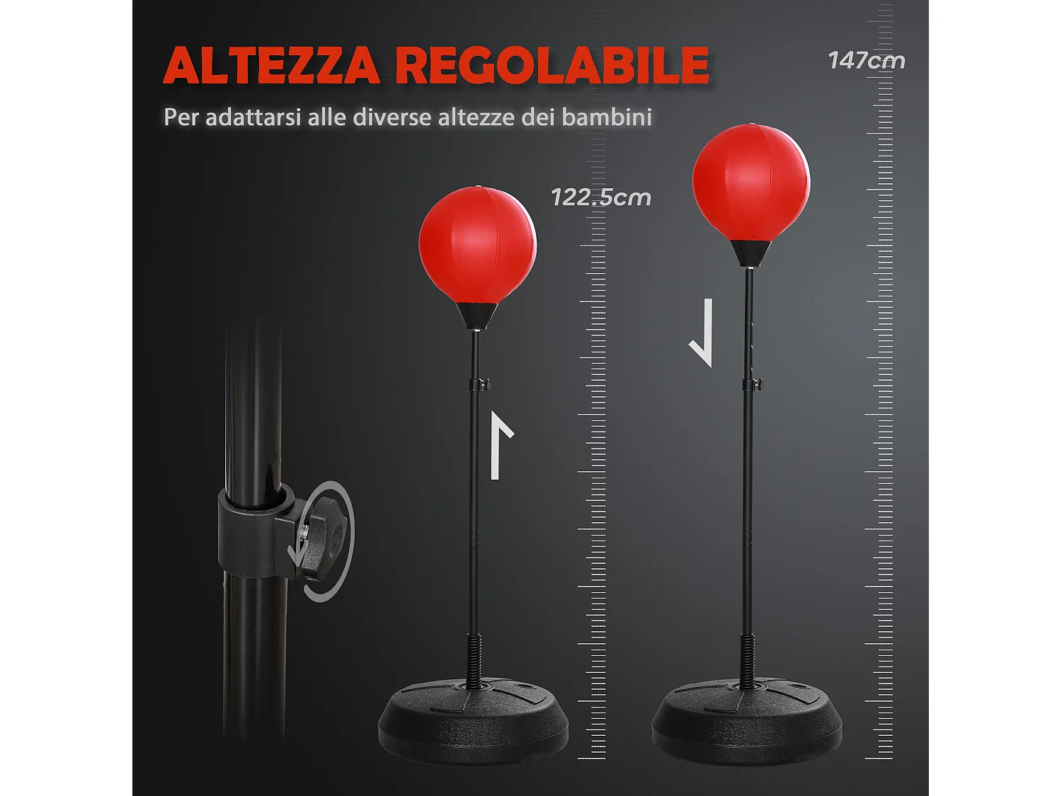 Punching ball per bambini 5-10 anni regolabile con guantoni rosso