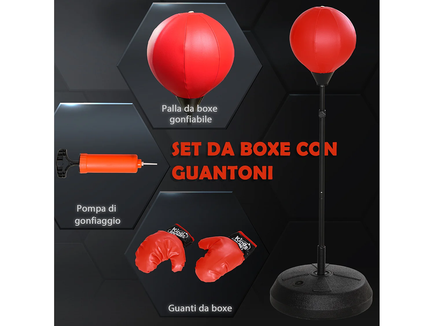 Punching ball per bambini 5-10 anni regolabile con guantoni rosso