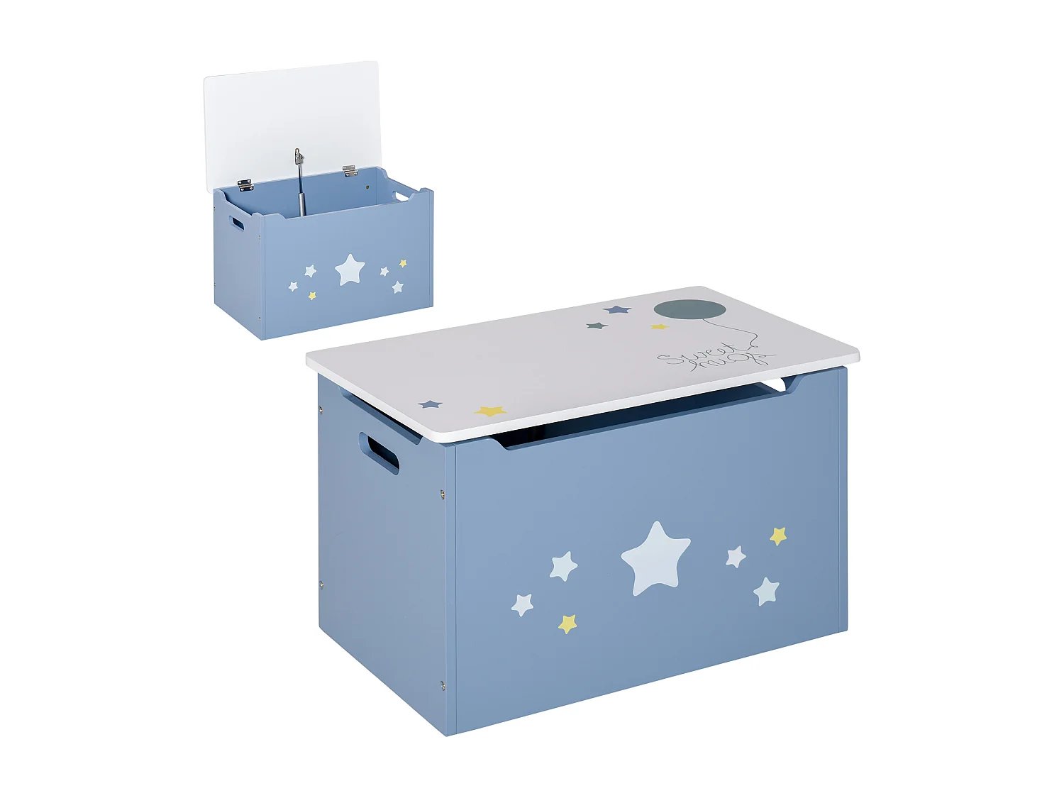 Cassapanca baule portagiochi panca per bambini in legno blu e bianco