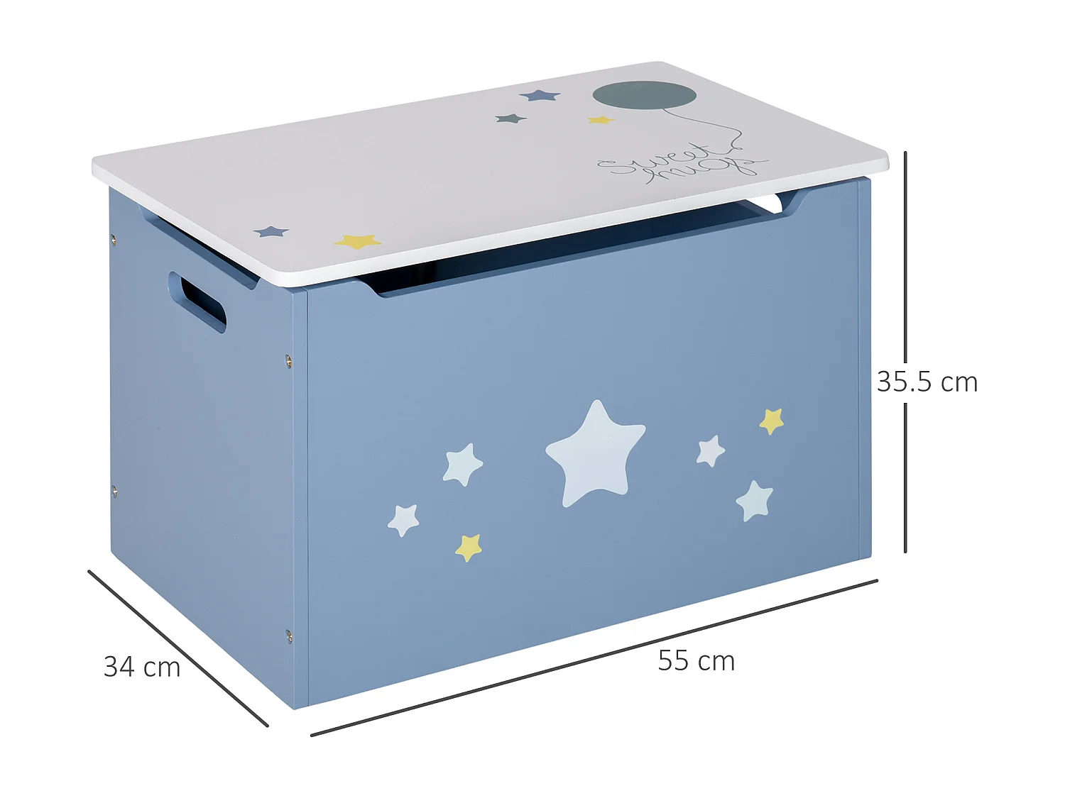 Cassapanca baule portagiochi panca per bambini in legno blu e bianco