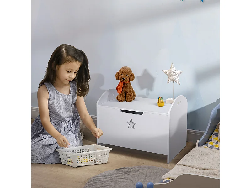 Baule contenitore portagiochi per bambini in legno bianco