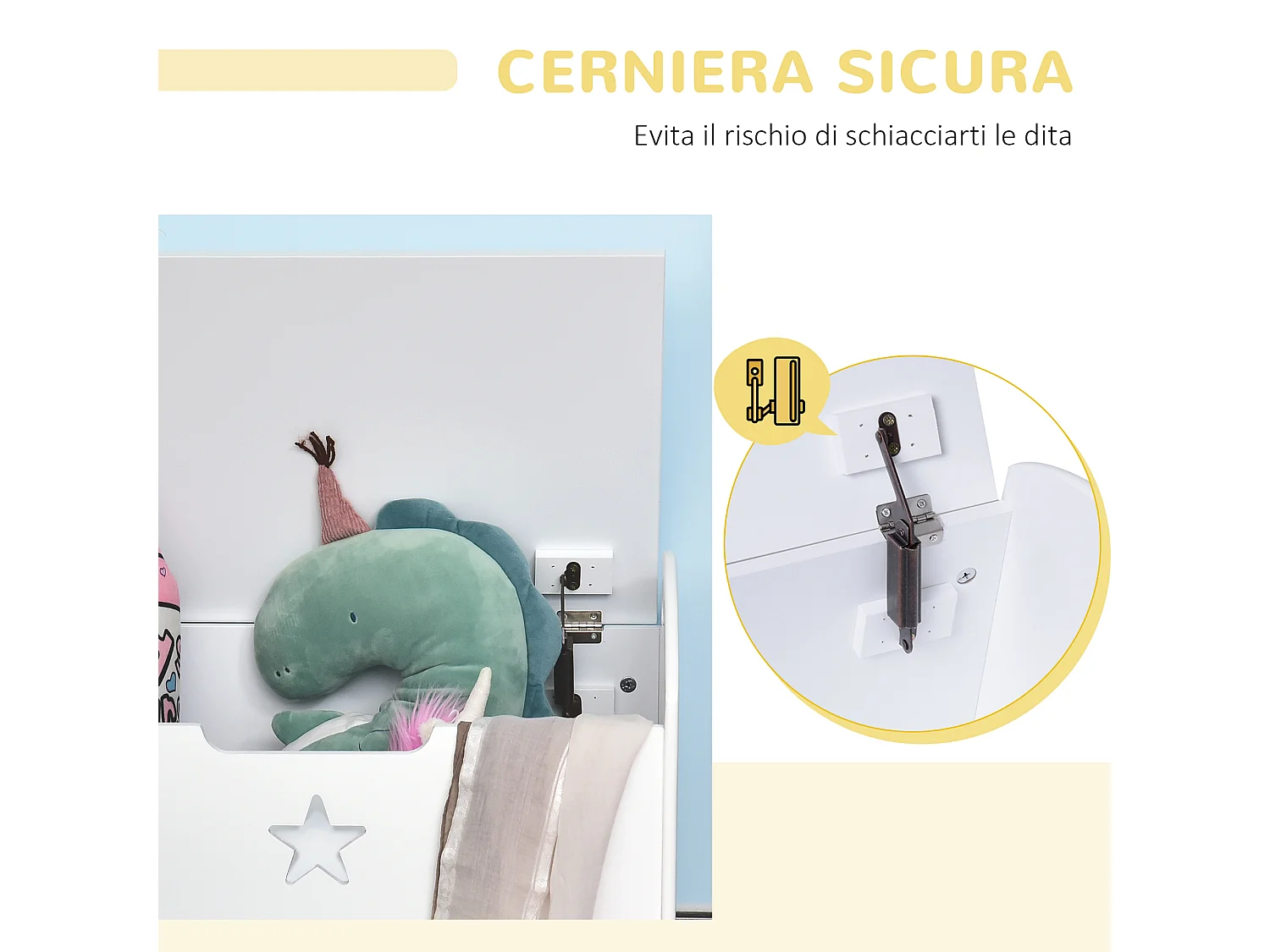 Baule contenitore portagiochi per bambini in legno bianco