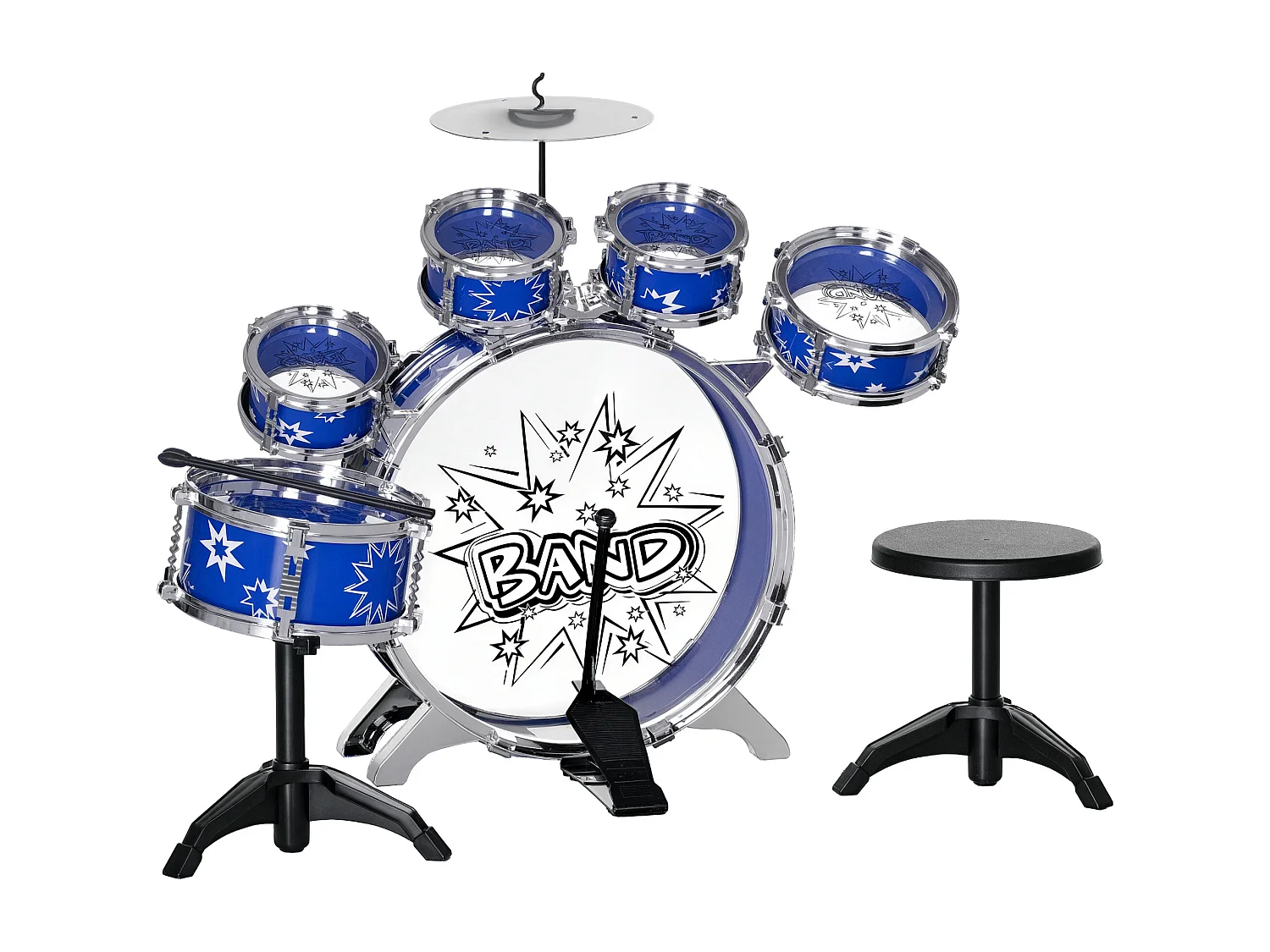 Set batteria per bambini 3-6 anni con tamburi grancassa e piatto blu