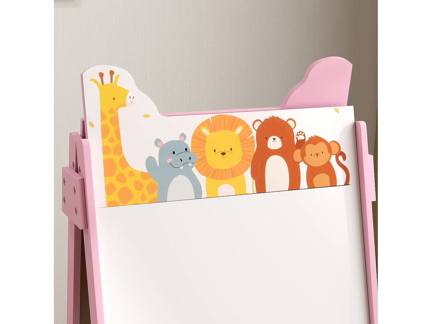 Cavalletto artistico per bambini con lavagna a 2 lati in legno rosa