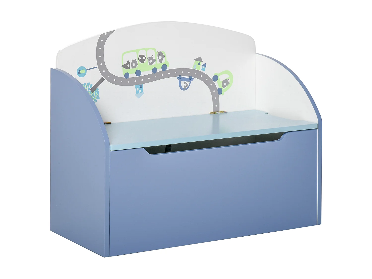 Cassapanca baule portagiochi panca per bambini 3-8 anni in legno blu