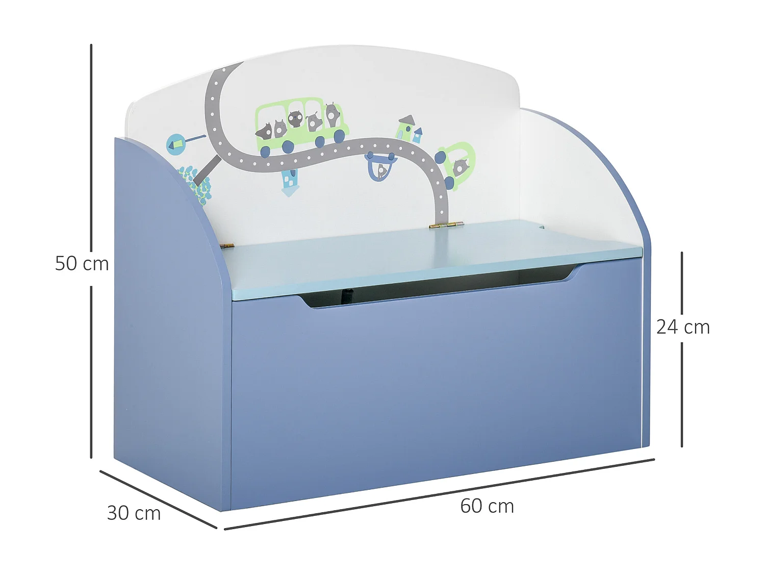 Cassapanca baule portagiochi panca per bambini 3-8 anni in legno blu
