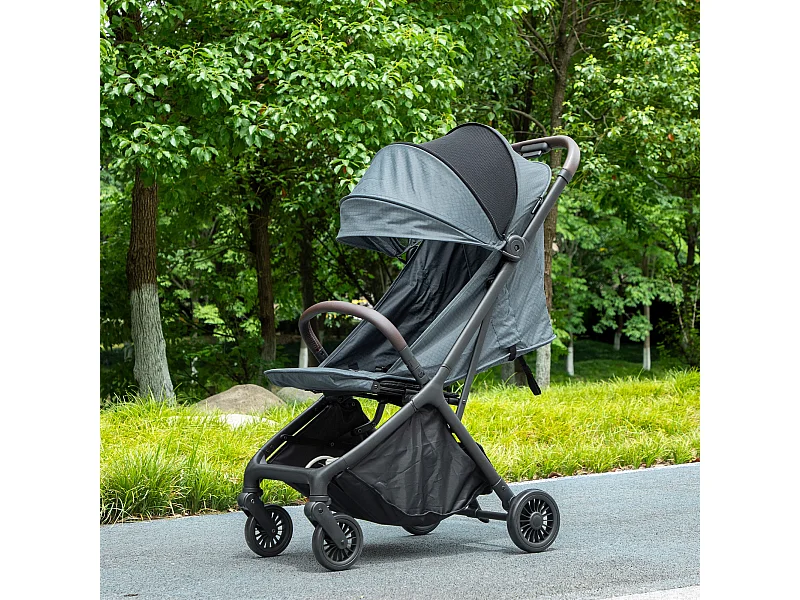 Passeggino per bambini con tettuccio regolabile e sacca blu e nero