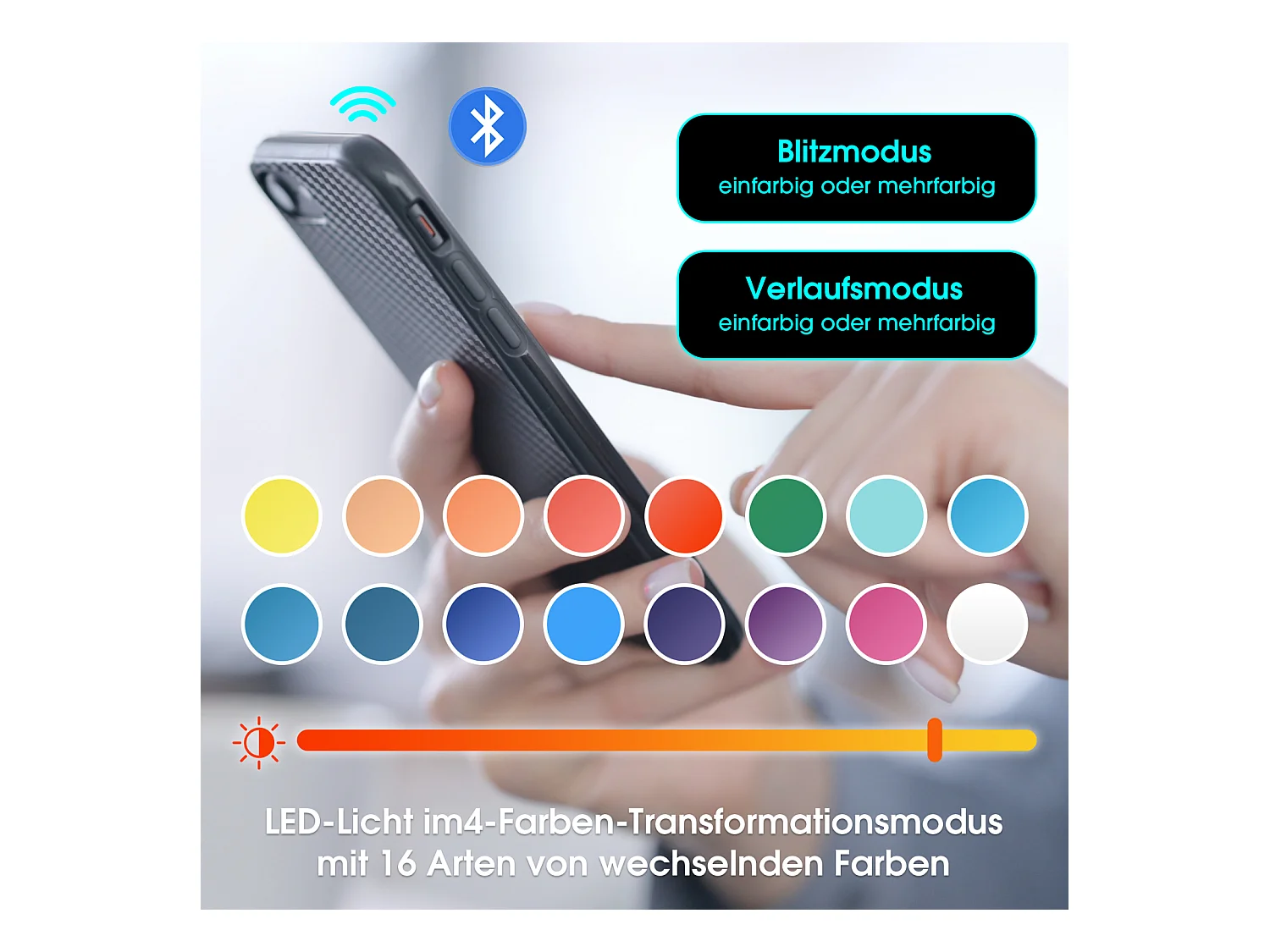 Meuble TV élégant et raffiné, blanc brillant/aspect bois, étagères en verre et éclairage LED. Espace de rangement pratique.
