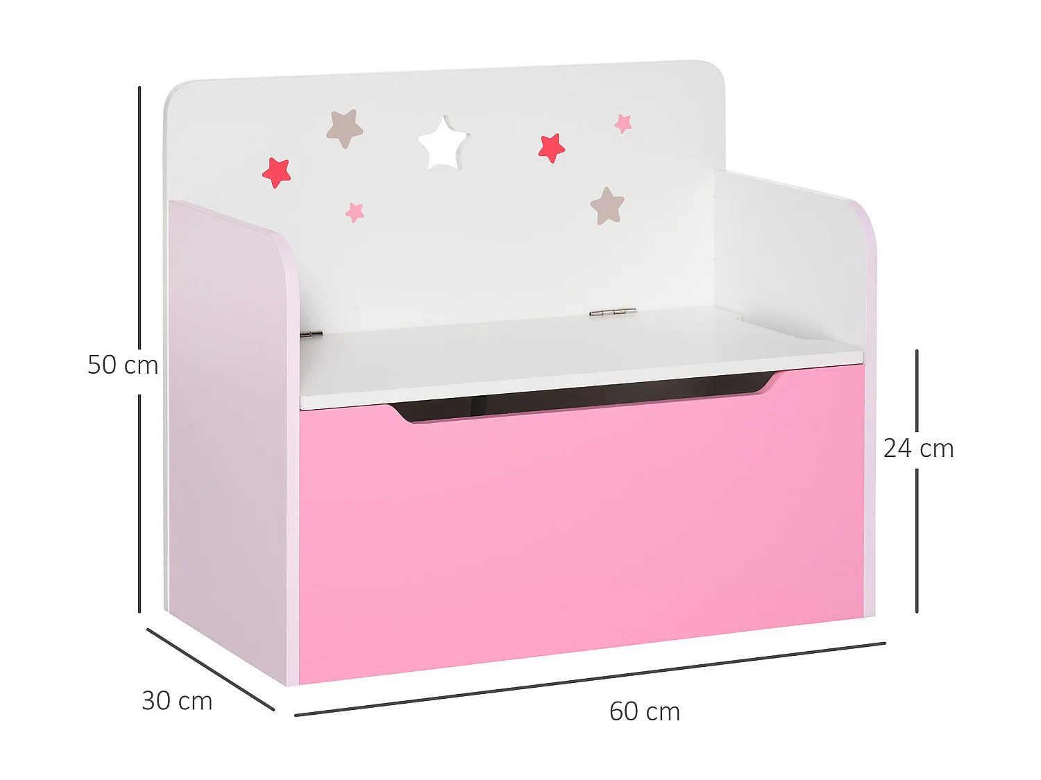 Panca contenitore con schienale per bambini 3-6 anni in legno rosa