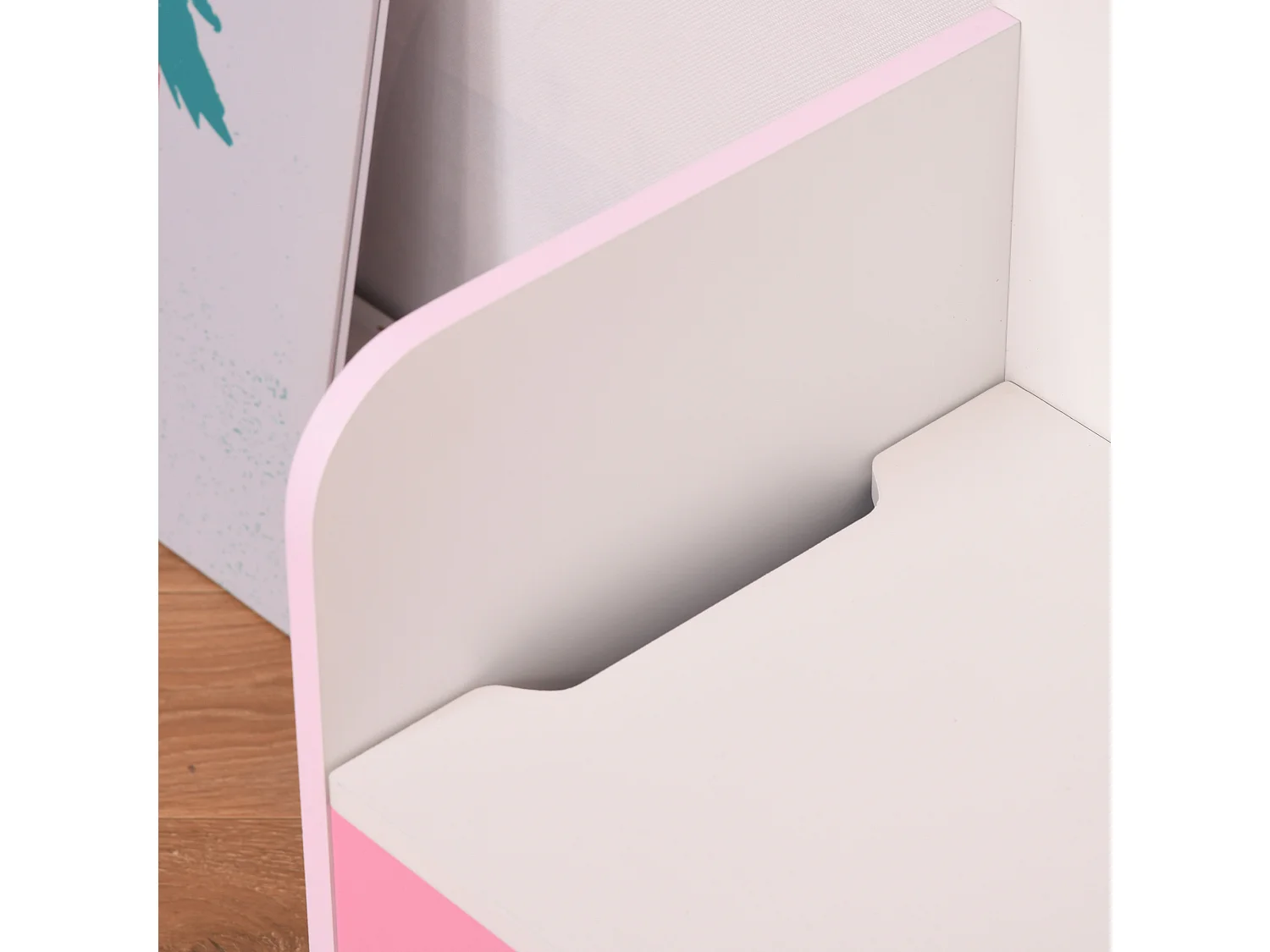 Panca contenitore con schienale per bambini 3-6 anni in legno rosa