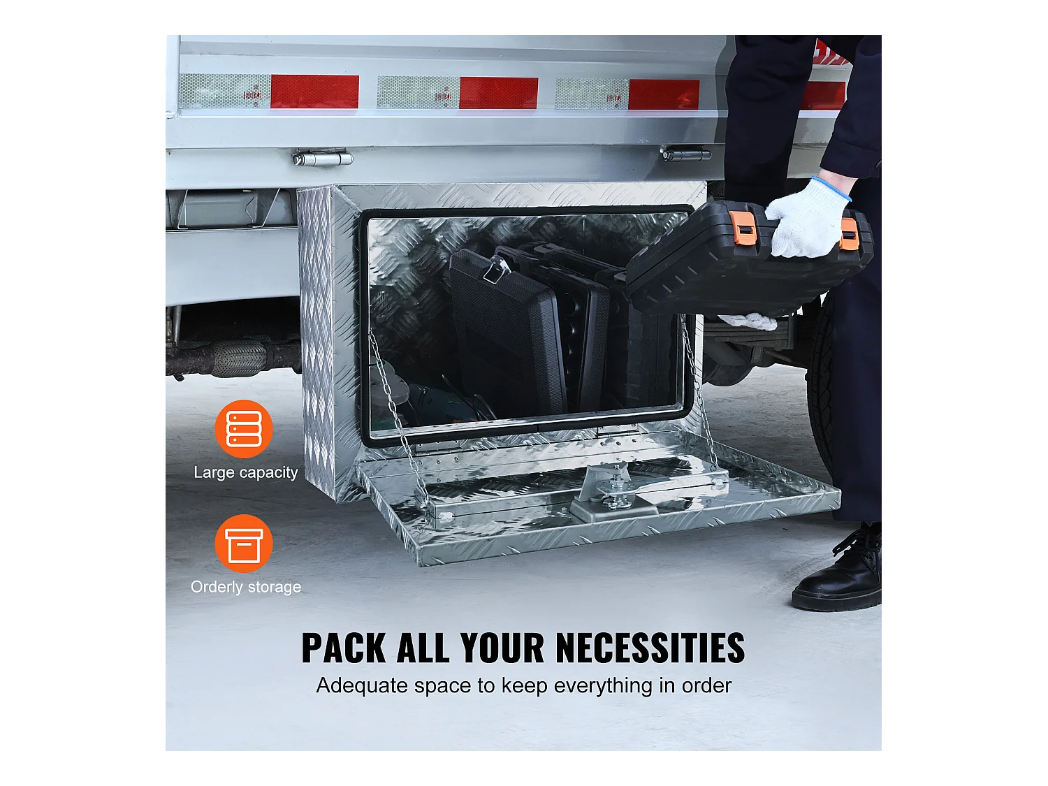 Boîte à Outils SucceBuy Boîte à Outils pour Camion Sous Caisse en Aluminium 60.96 x 35.56 x 40.64 cm, pour Remorque RV