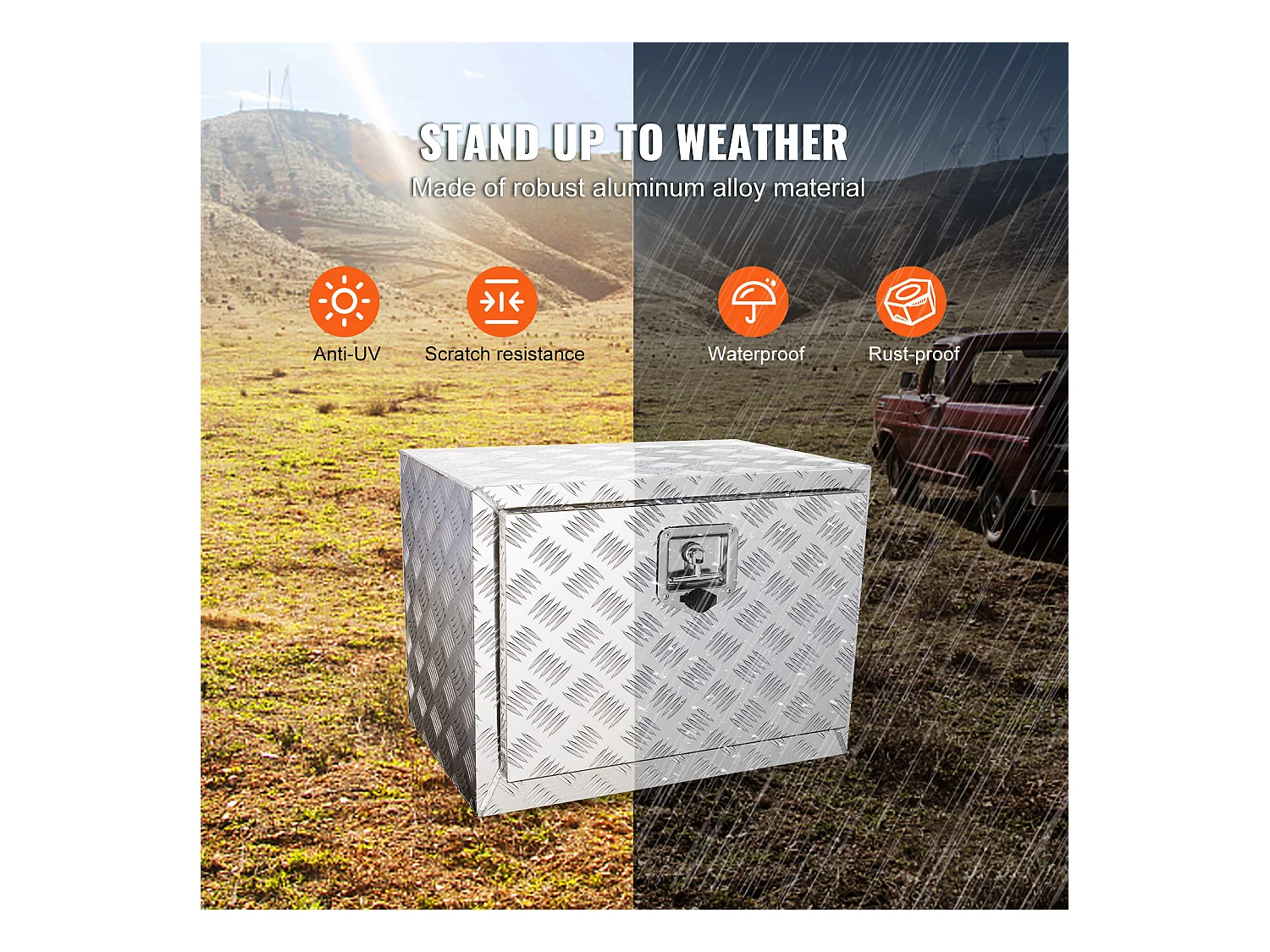 Boîte à Outils SucceBuy Boîte à Outils pour Camion Sous Caisse en Aluminium 60.96 x 35.56 x 40.64 cm, pour Remorque RV