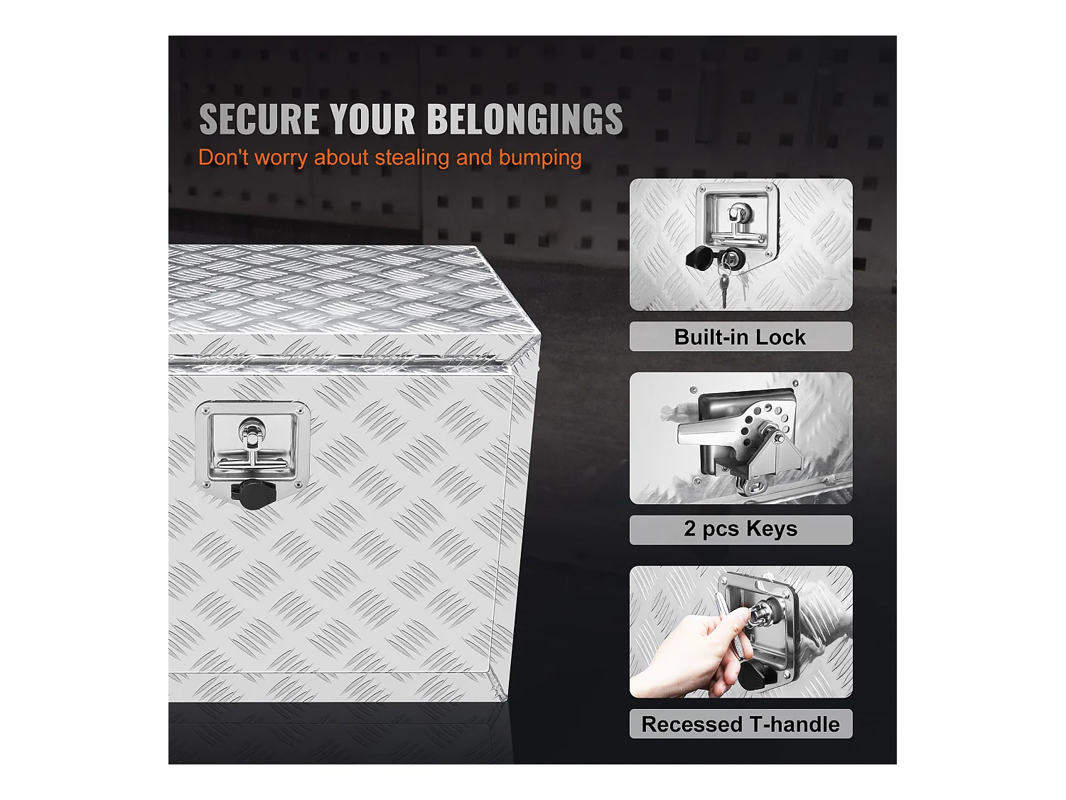 Boîte à Outils SucceBuy Boîte à Outils pour Camion Sous Caisse en Aluminium 60.96 x 35.56 x 40.64 cm, pour Remorque RV