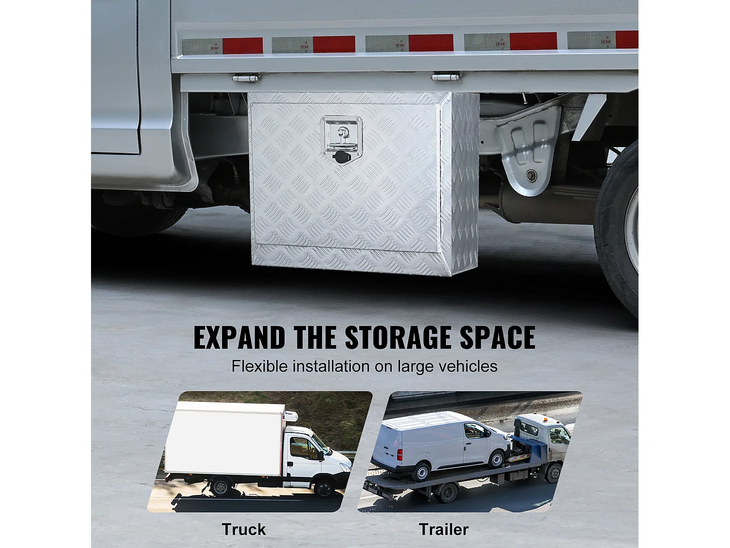 Boîte à Outils SucceBuy Boîte à Outils pour Camion Sous Caisse en Aluminium 60.96 x 35.56 x 40.64 cm, pour Remorque RV