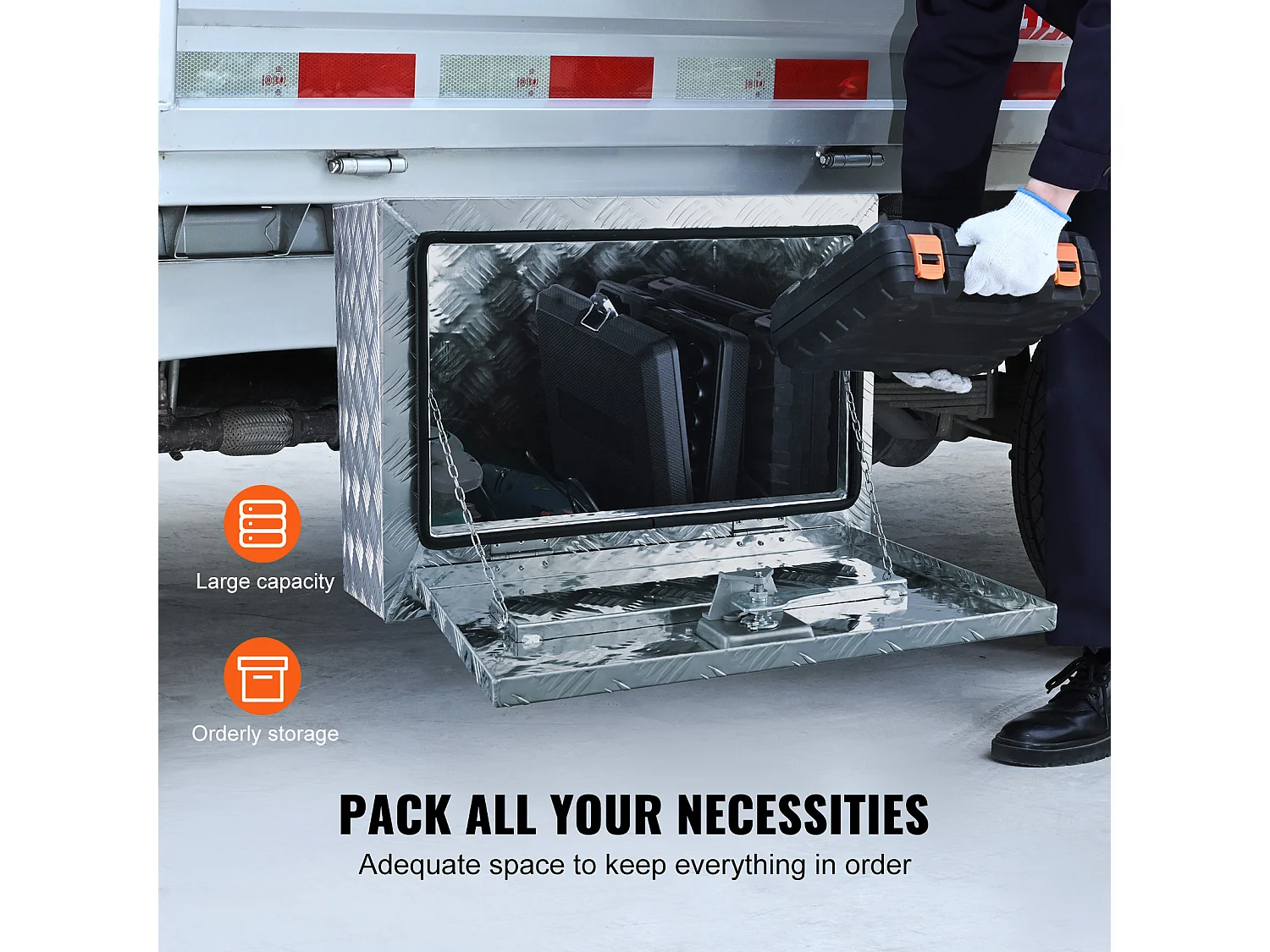 Boîte à Outils SucceBuy Boîte à Outils pour Camion Sous Caisse en Aluminium 60.96 x 35.56 x 40.64 cm, pour Remorque RV