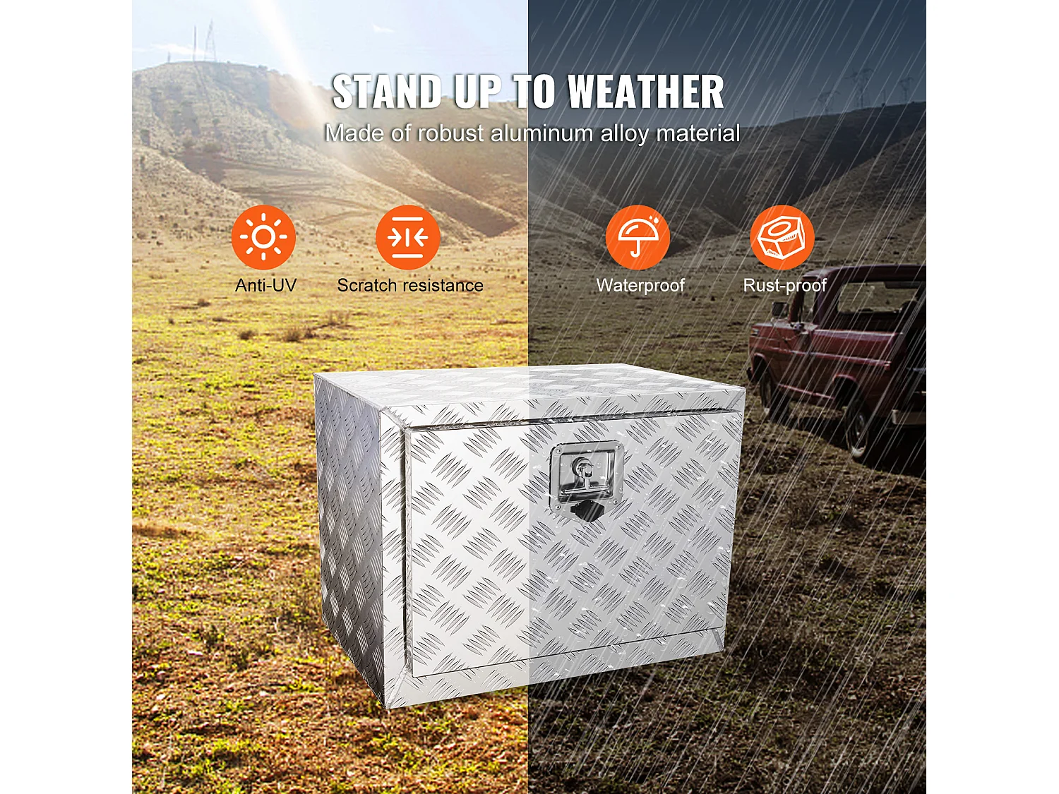 Boîte à Outils SucceBuy Boîte à Outils pour Camion Sous Caisse en Aluminium 60.96 x 35.56 x 40.64 cm, pour Remorque RV