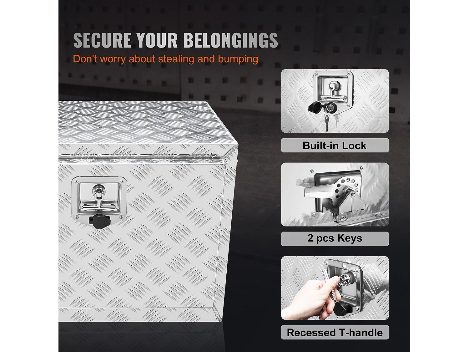 Boîte à Outils SucceBuy Boîte à Outils pour Camion Sous Caisse en Aluminium 60.96 x 35.56 x 40.64 cm, pour Remorque RV