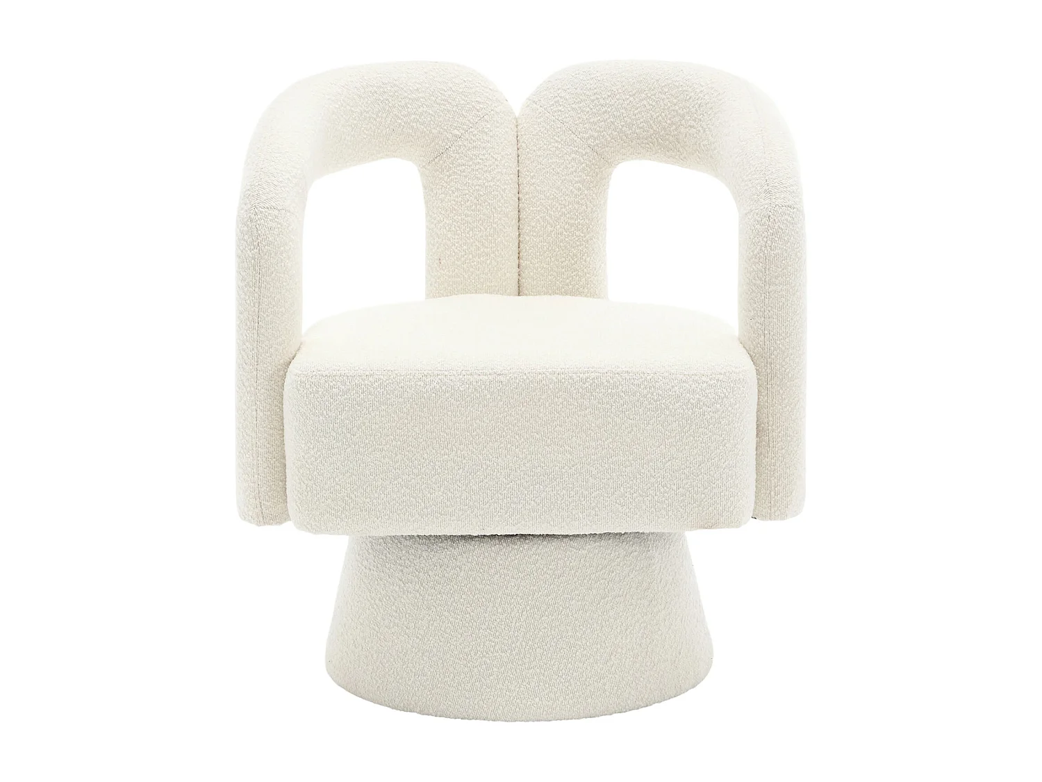 Fauteuil Pivotant à 360° en Tissu Teddy Beige - Dossier Double Arche et Design Moderne