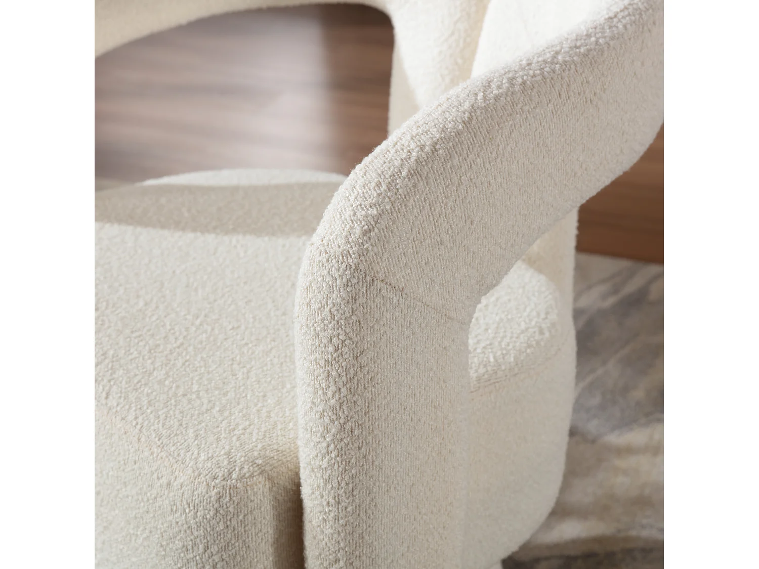 Fauteuil Pivotant à 360° en Tissu Teddy Beige - Dossier Double Arche et Design Moderne