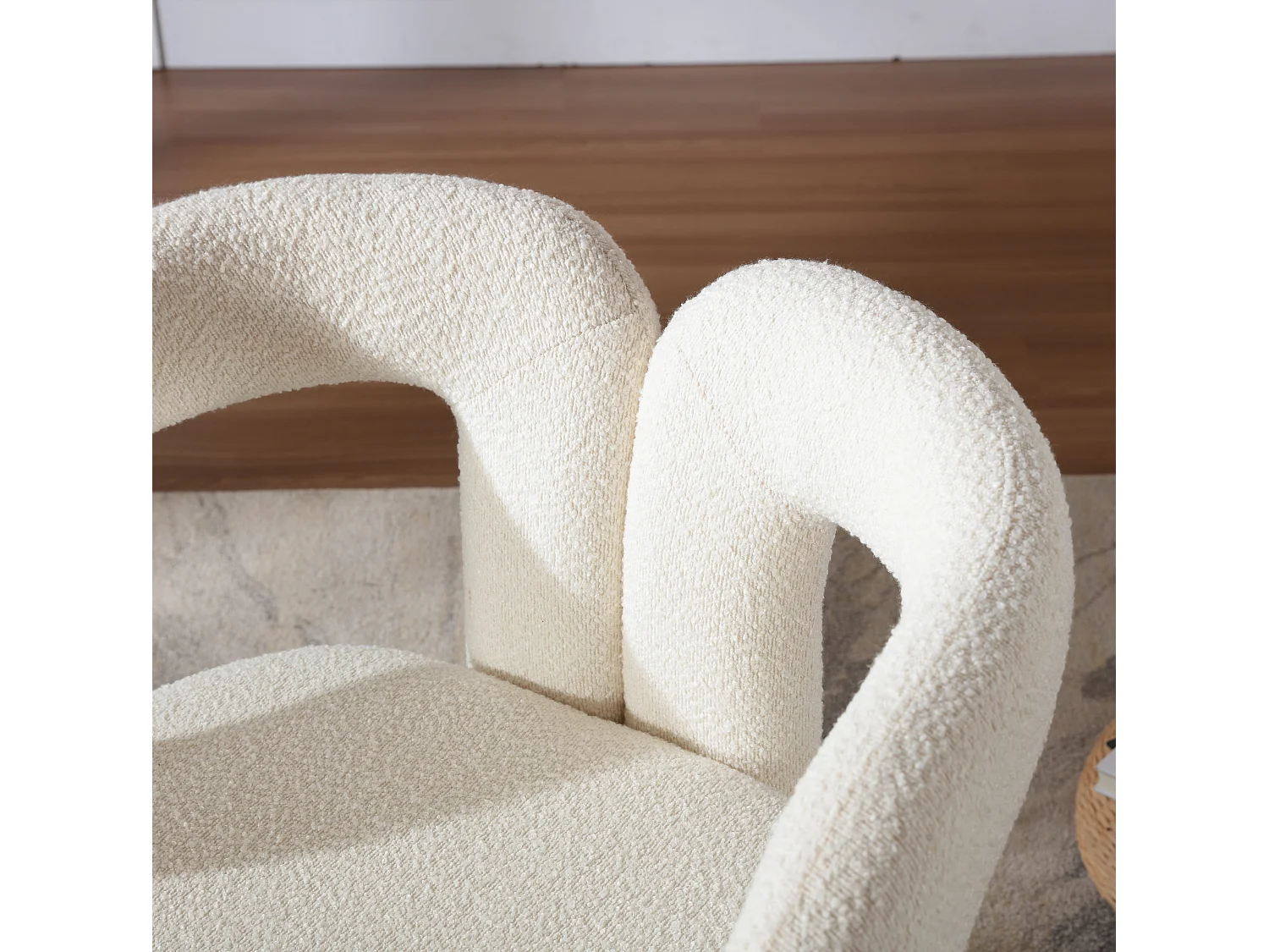 Fauteuil Pivotant à 360° en Tissu Teddy Beige - Dossier Double Arche et Design Moderne