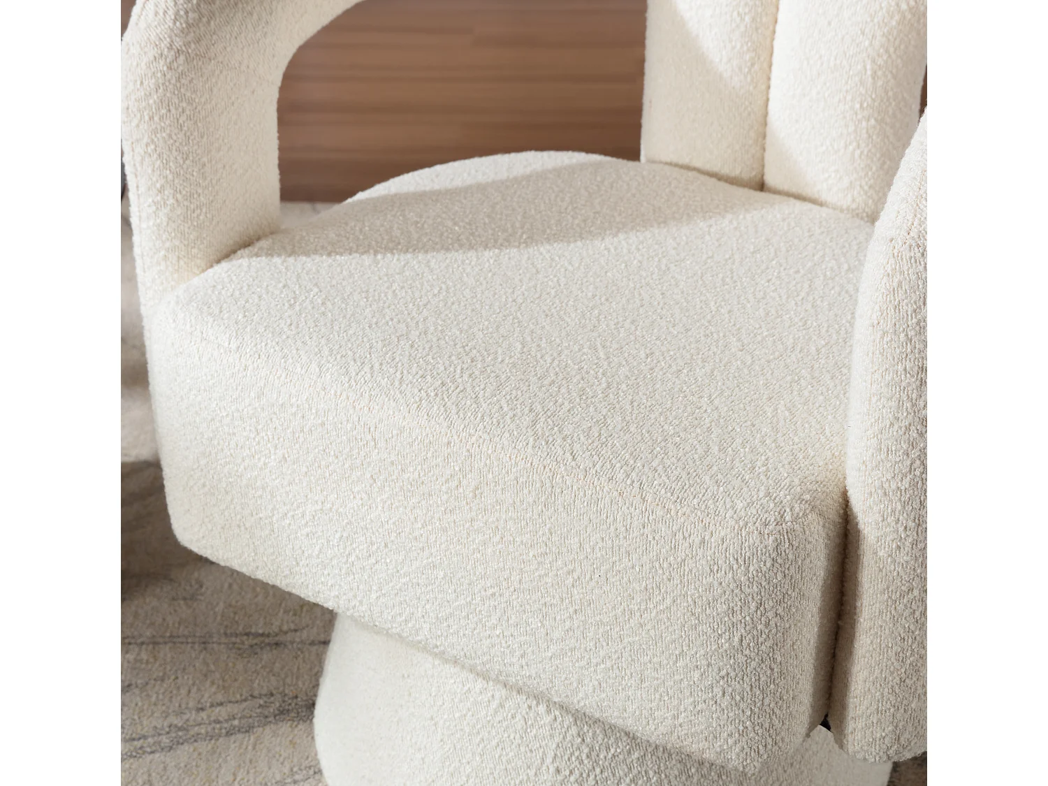 Fauteuil Pivotant à 360° en Tissu Teddy Beige - Dossier Double Arche et Design Moderne