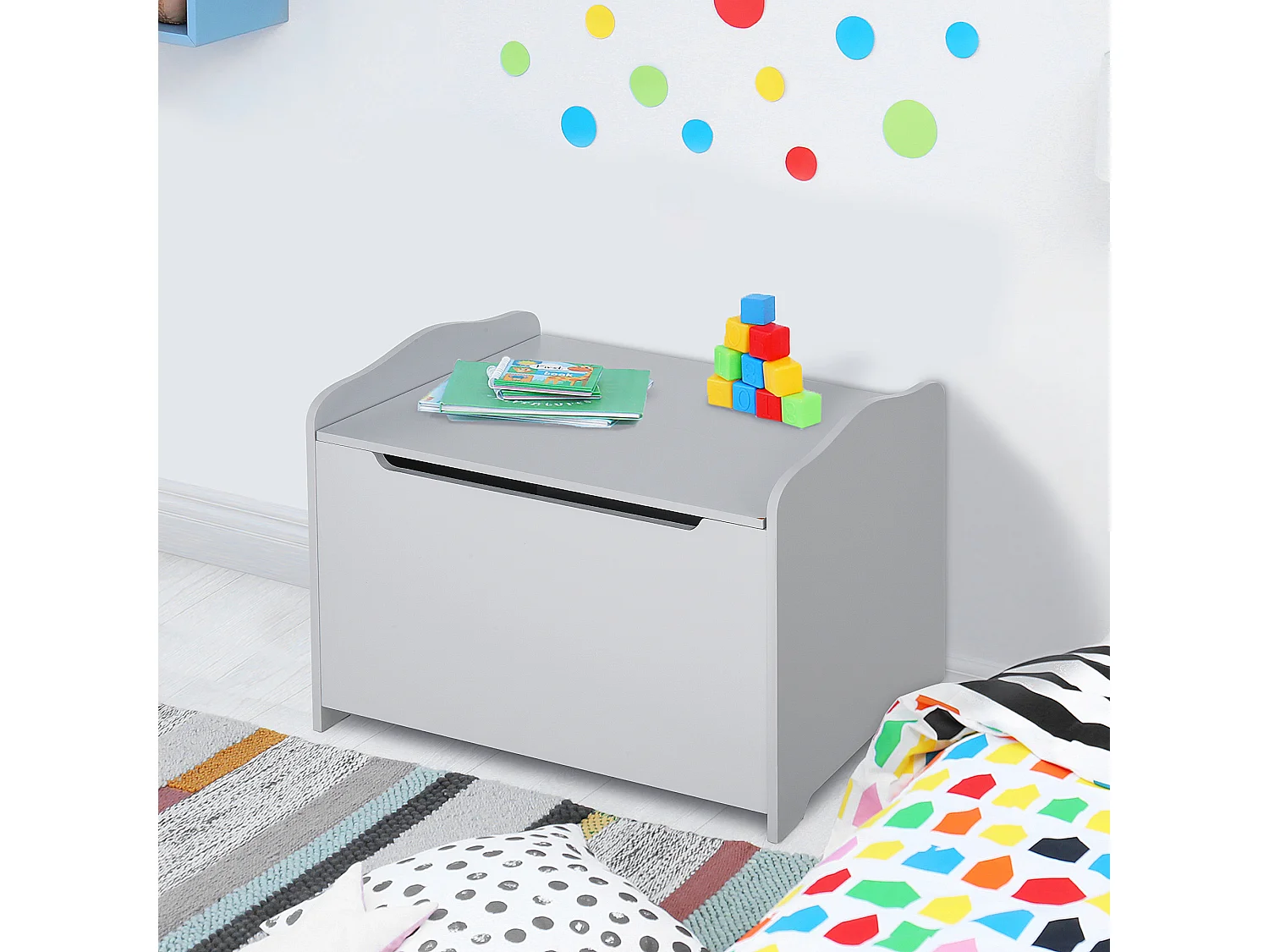 Panca contenitore portagiochi in legno e coperchio ammortizzato