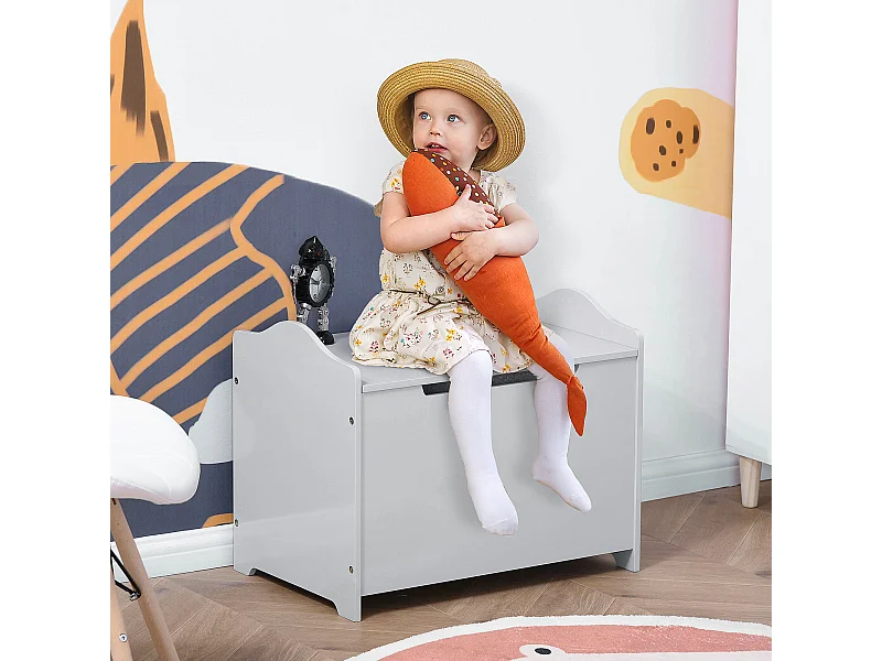 Panca contenitore portagiochi in legno e coperchio ammortizzato