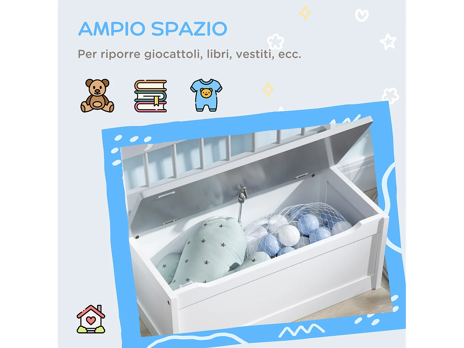 Cassapanca moderna portagiochi con leva a gas bianca grigia