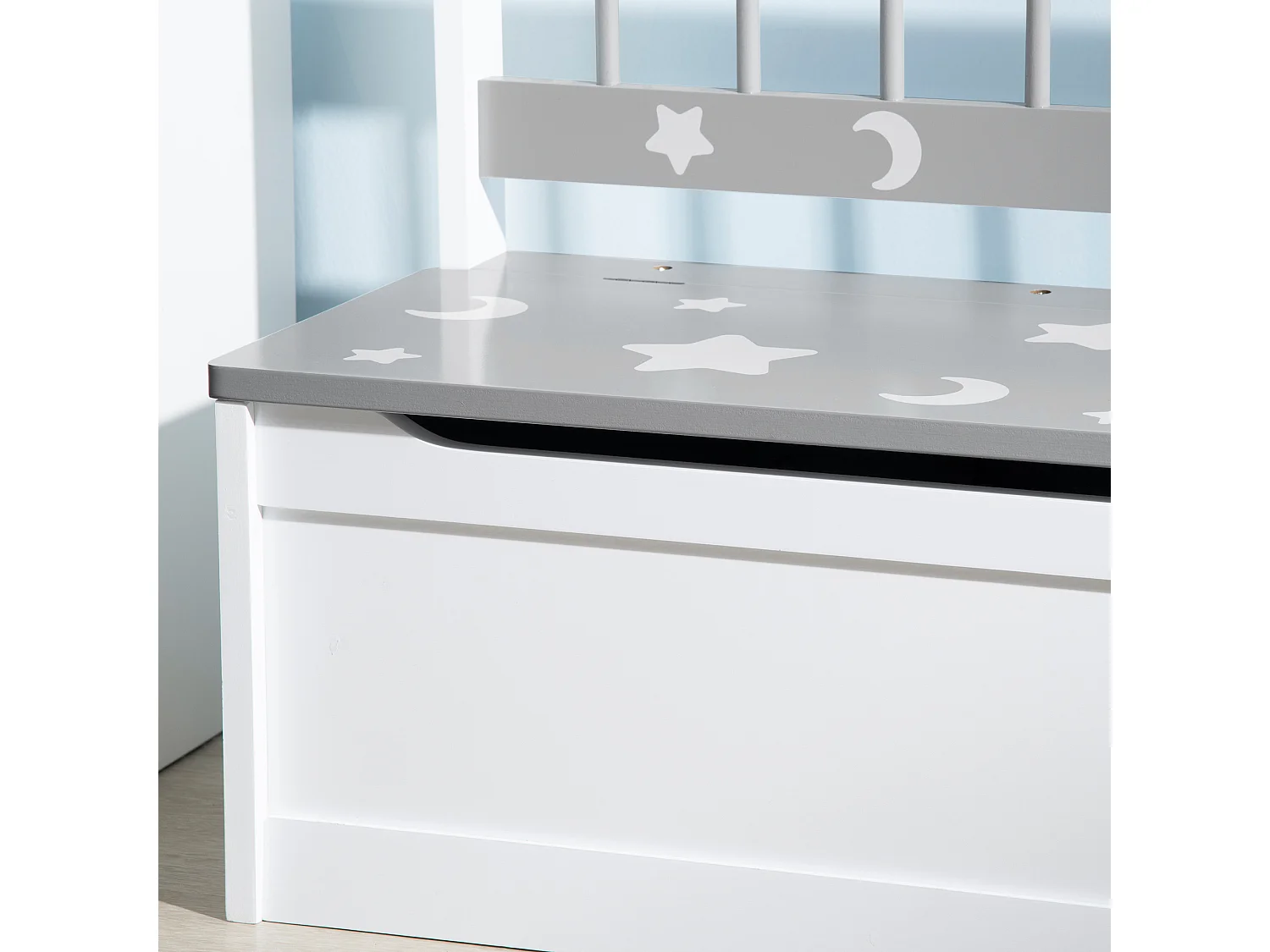 Cassapanca moderna portagiochi con leva a gas bianca grigia